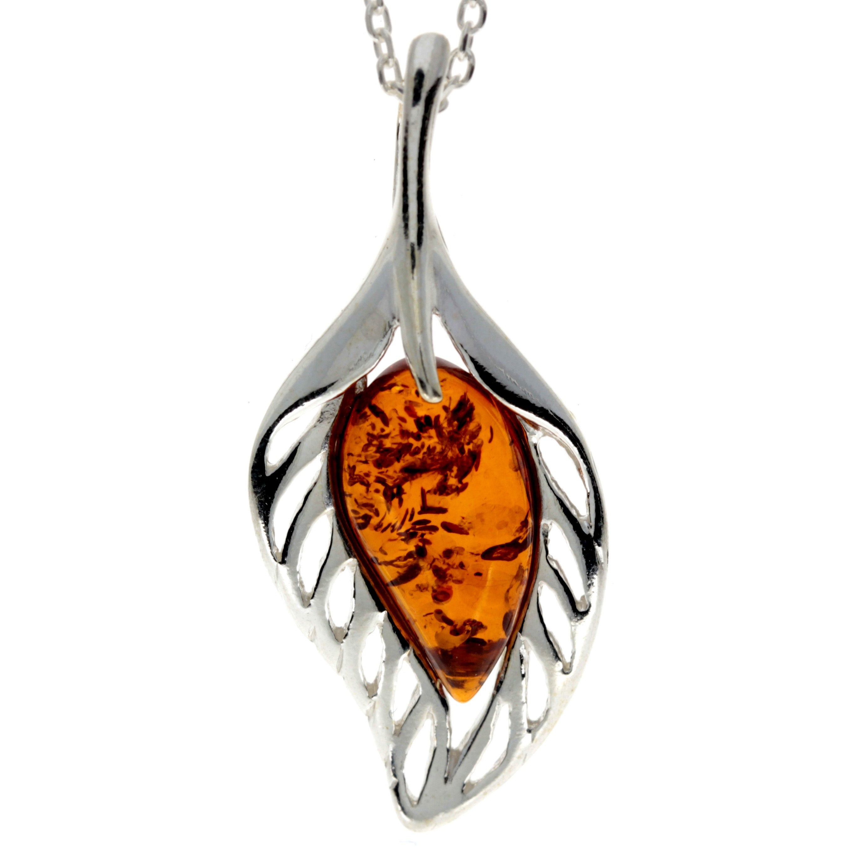 925 Sterling Silver & Baltic Amber Modern Designer Pendant - GL2013