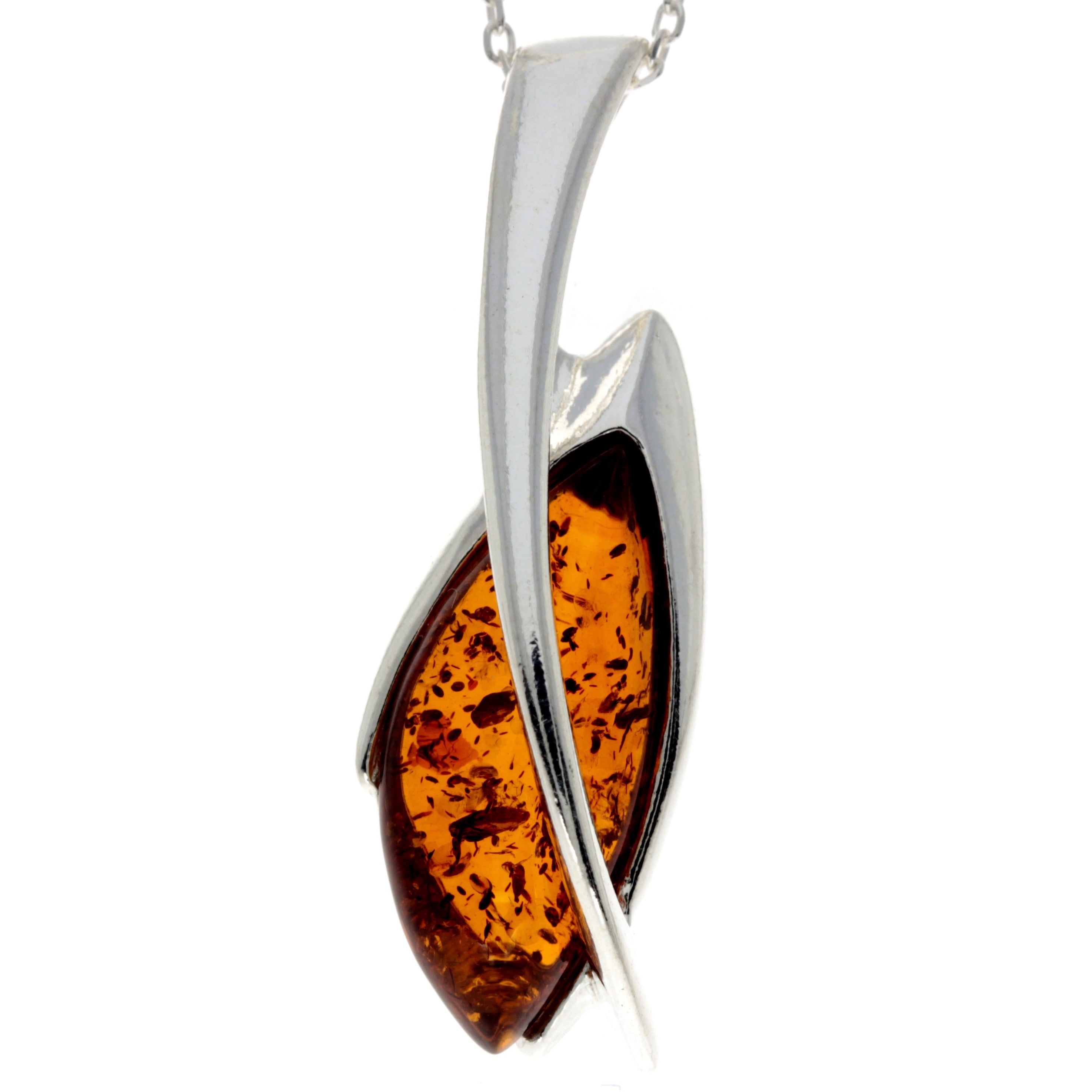 925 Sterling Silver & Baltic Amber Modern Designer Pendant - GL2014