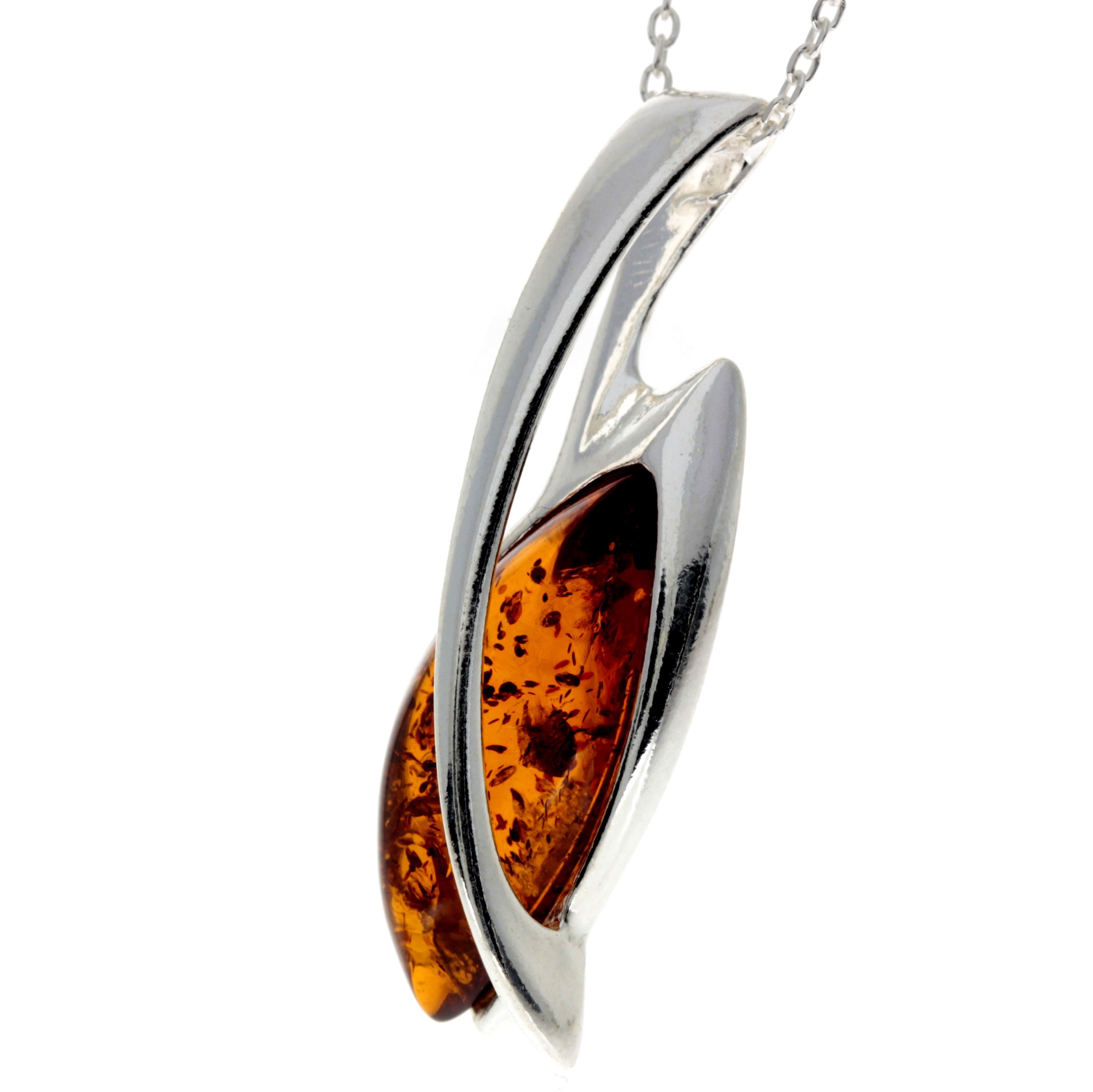 925 Sterling Silver & Baltic Amber Modern Designer Pendant - GL2014