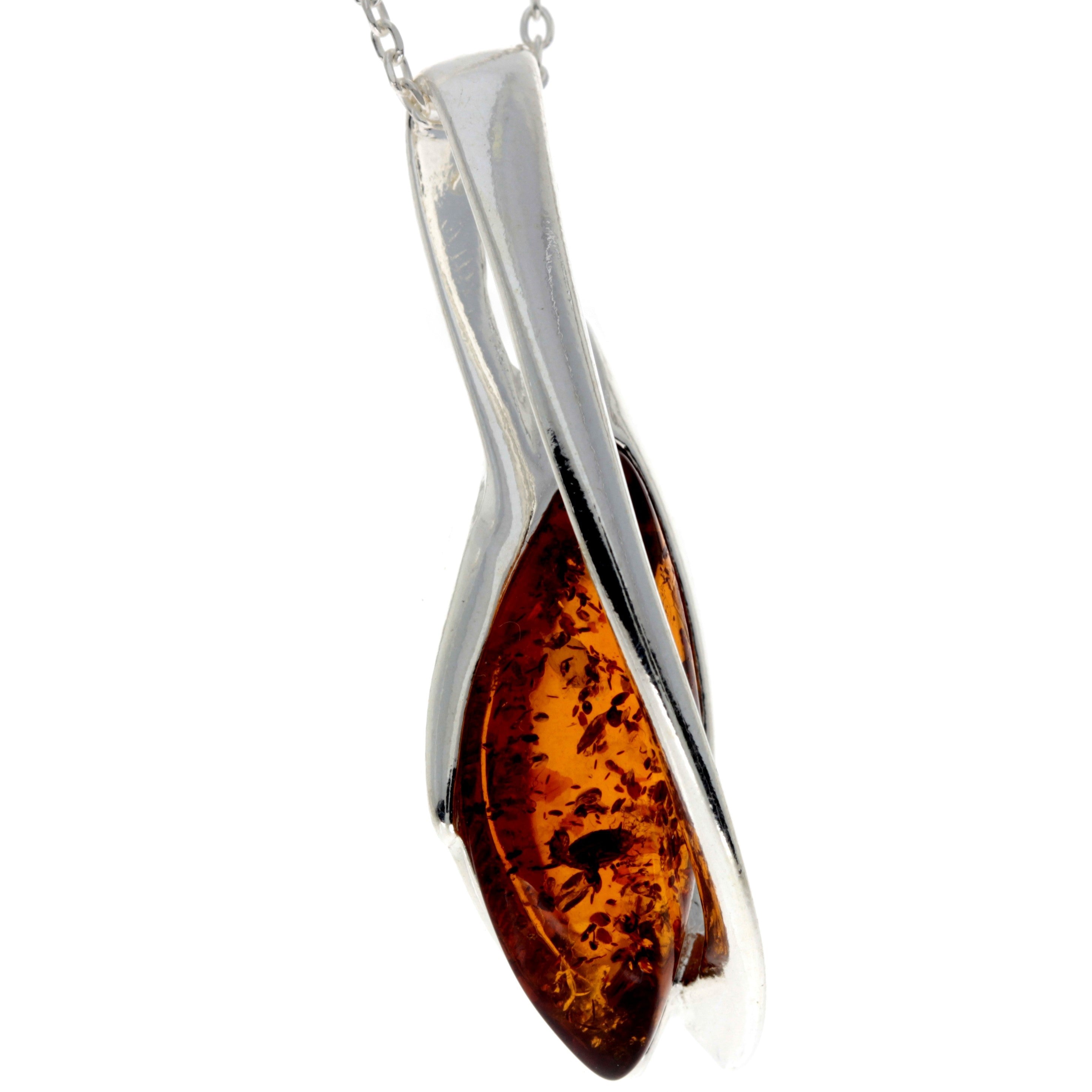 925 Sterling Silver & Baltic Amber Modern Designer Pendant - GL2014