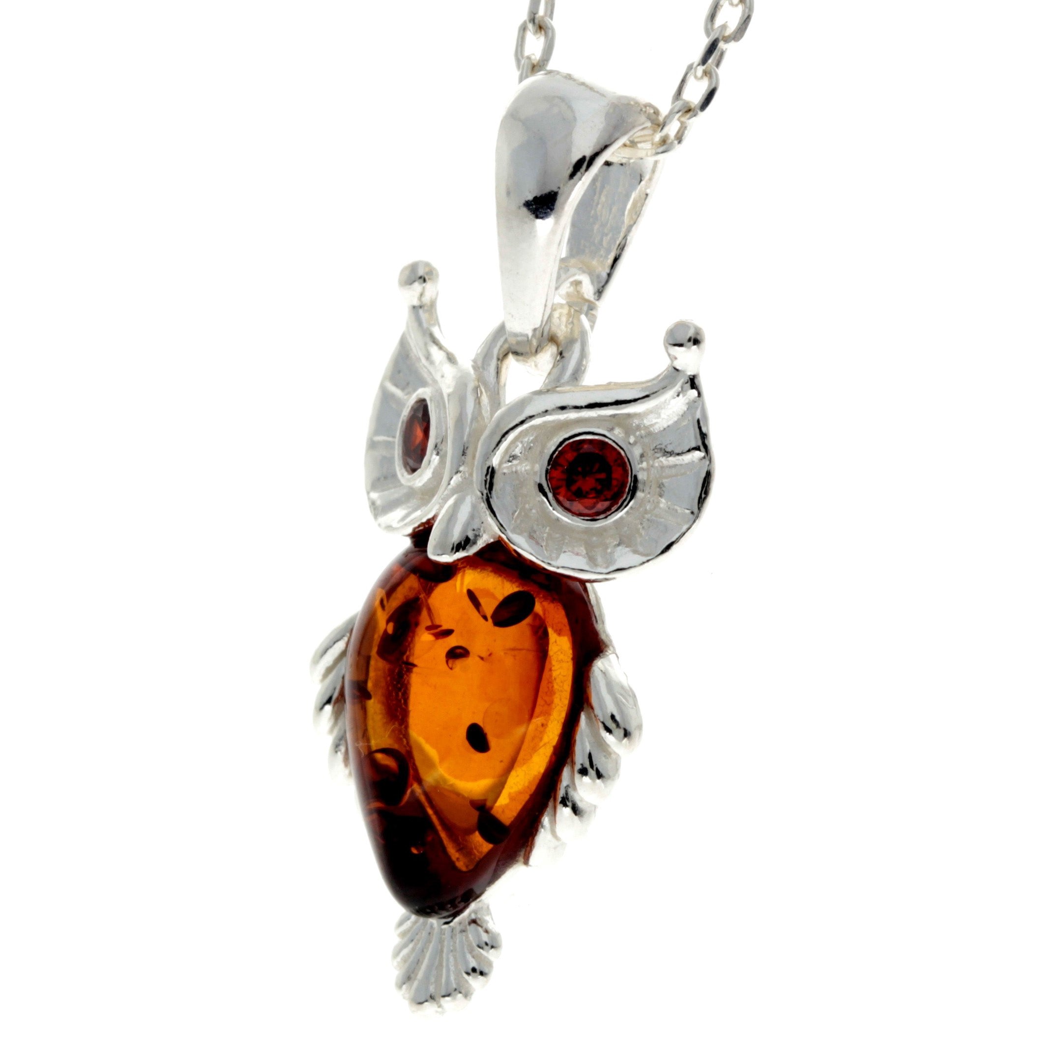 925 Sterling Silver & Baltic Amber Modern Owl Pendant - GL2023