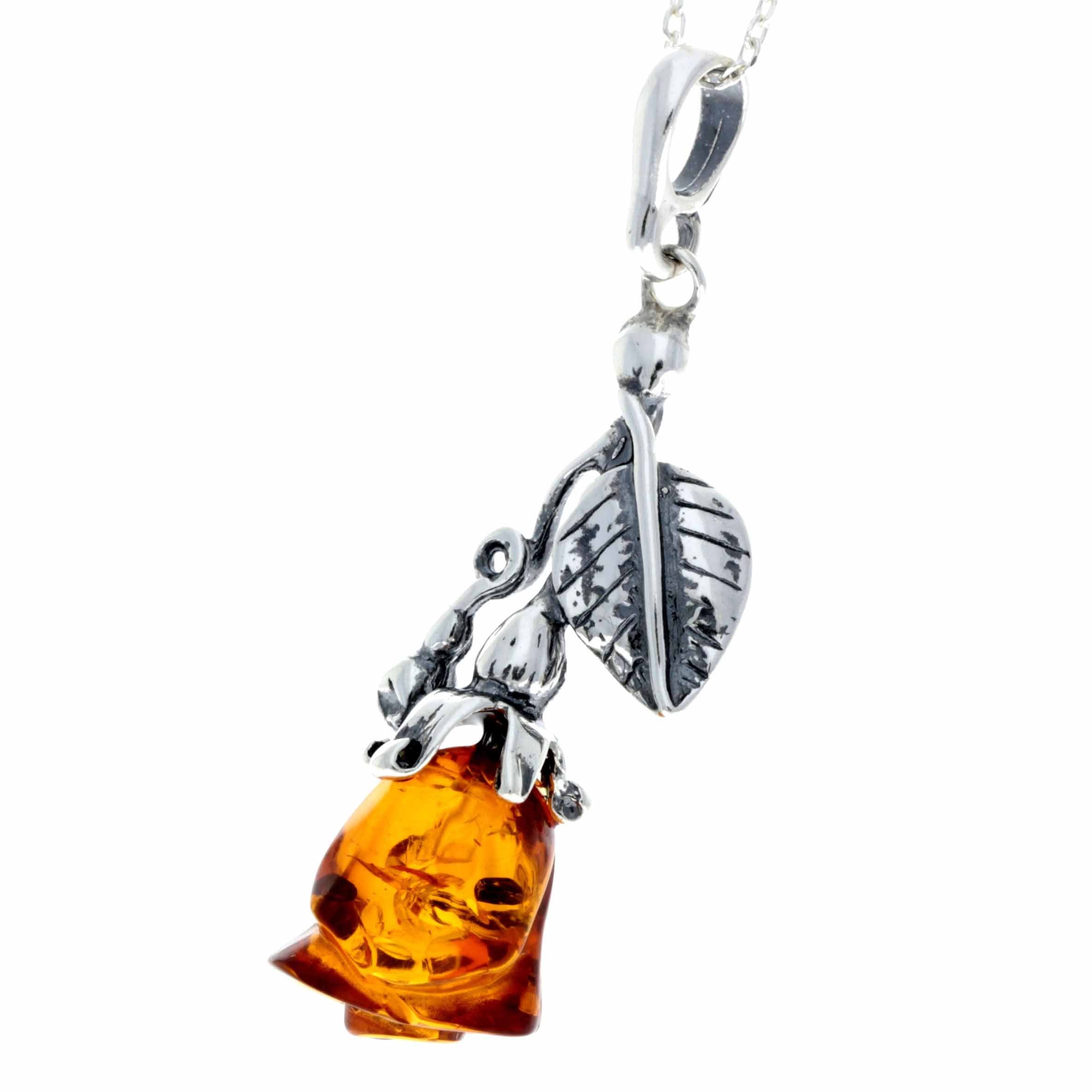 925 Sterling Silver & Baltic Amber Classic Flower Rose Designer Pendant - 660