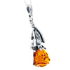 925 Sterling Silver & Baltic Amber Classic Flower Rose Designer Pendant - 660