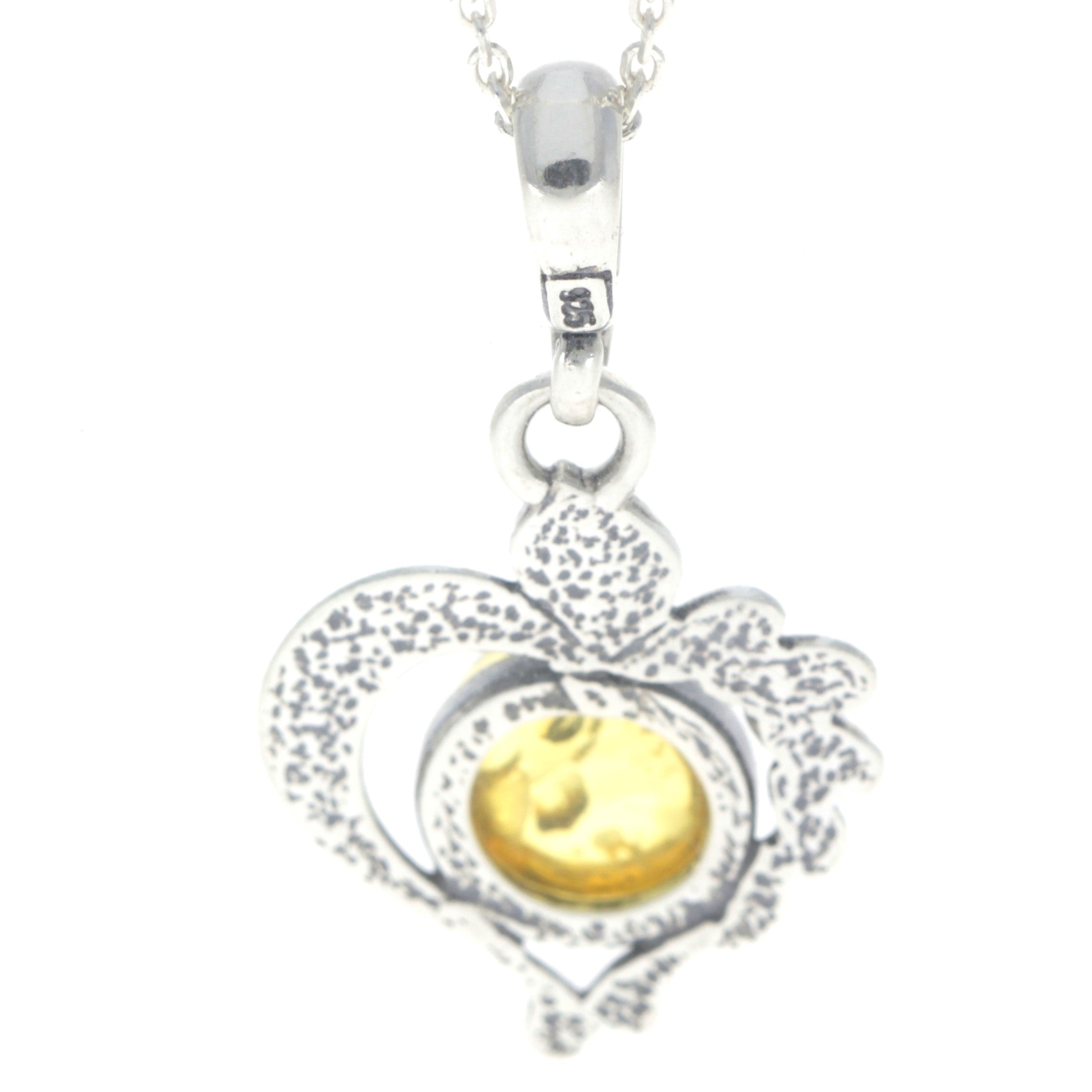 925 Sterling Silver & Baltic Amber Modern Heart Pendant- 1626