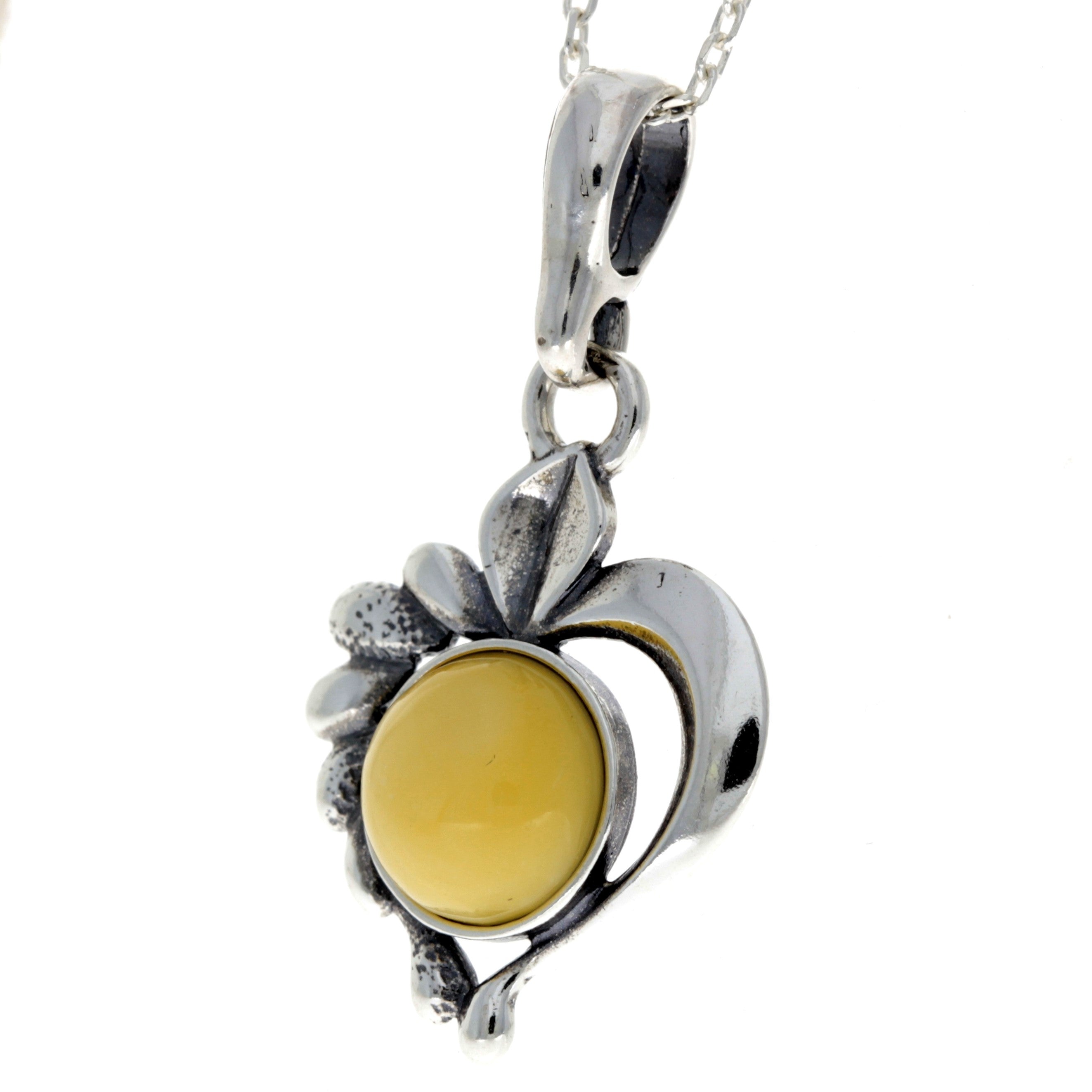 925 Sterling Silver & Baltic Amber Modern Heart Pendant- 1626