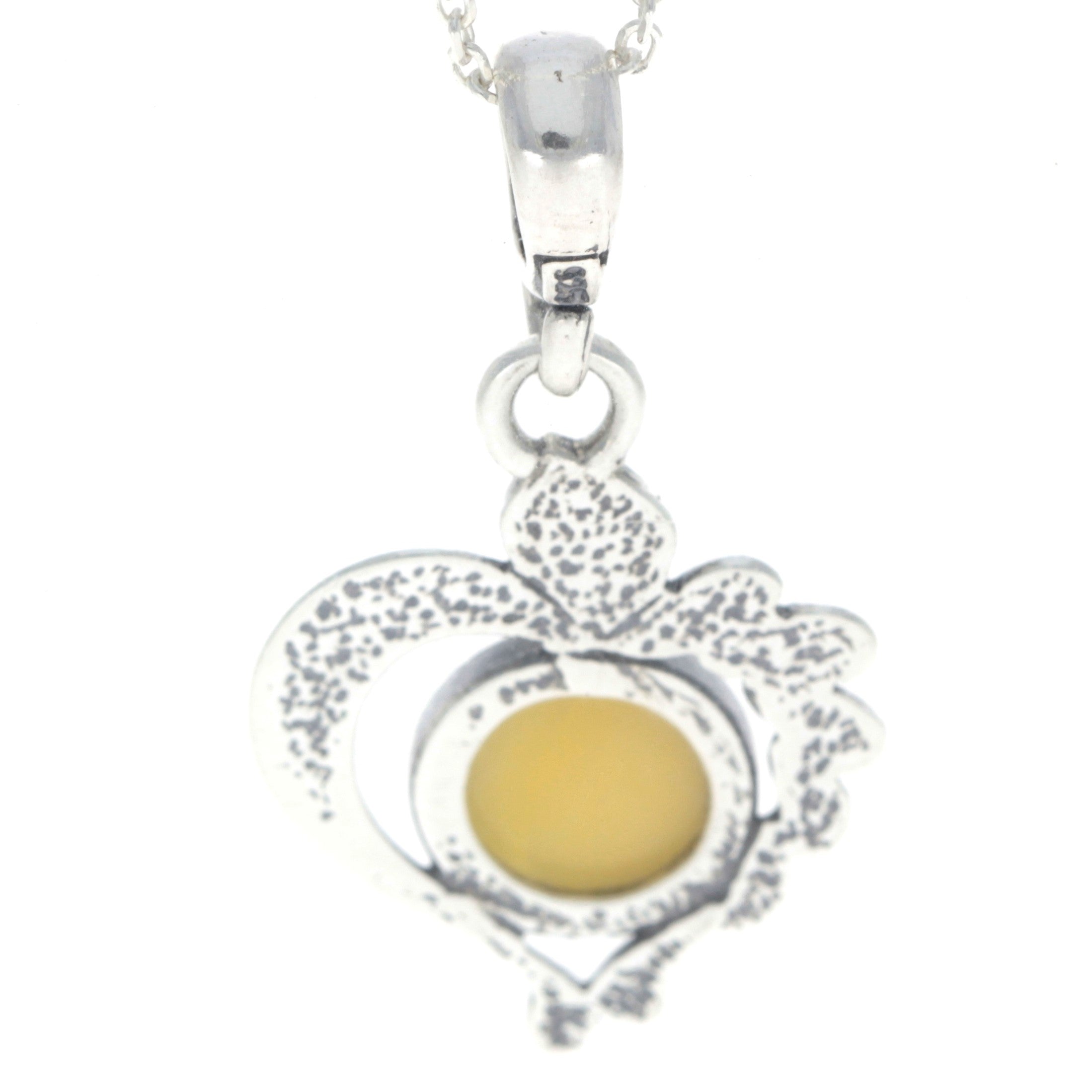 925 Sterling Silver & Baltic Amber Modern Heart Pendant- 1626