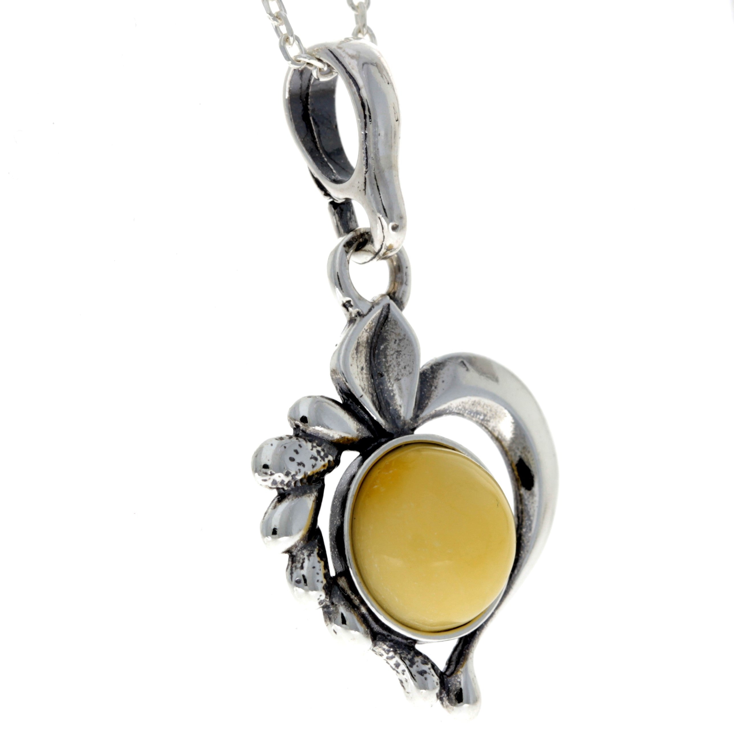 925 Sterling Silver & Baltic Amber Modern Heart Pendant- 1626