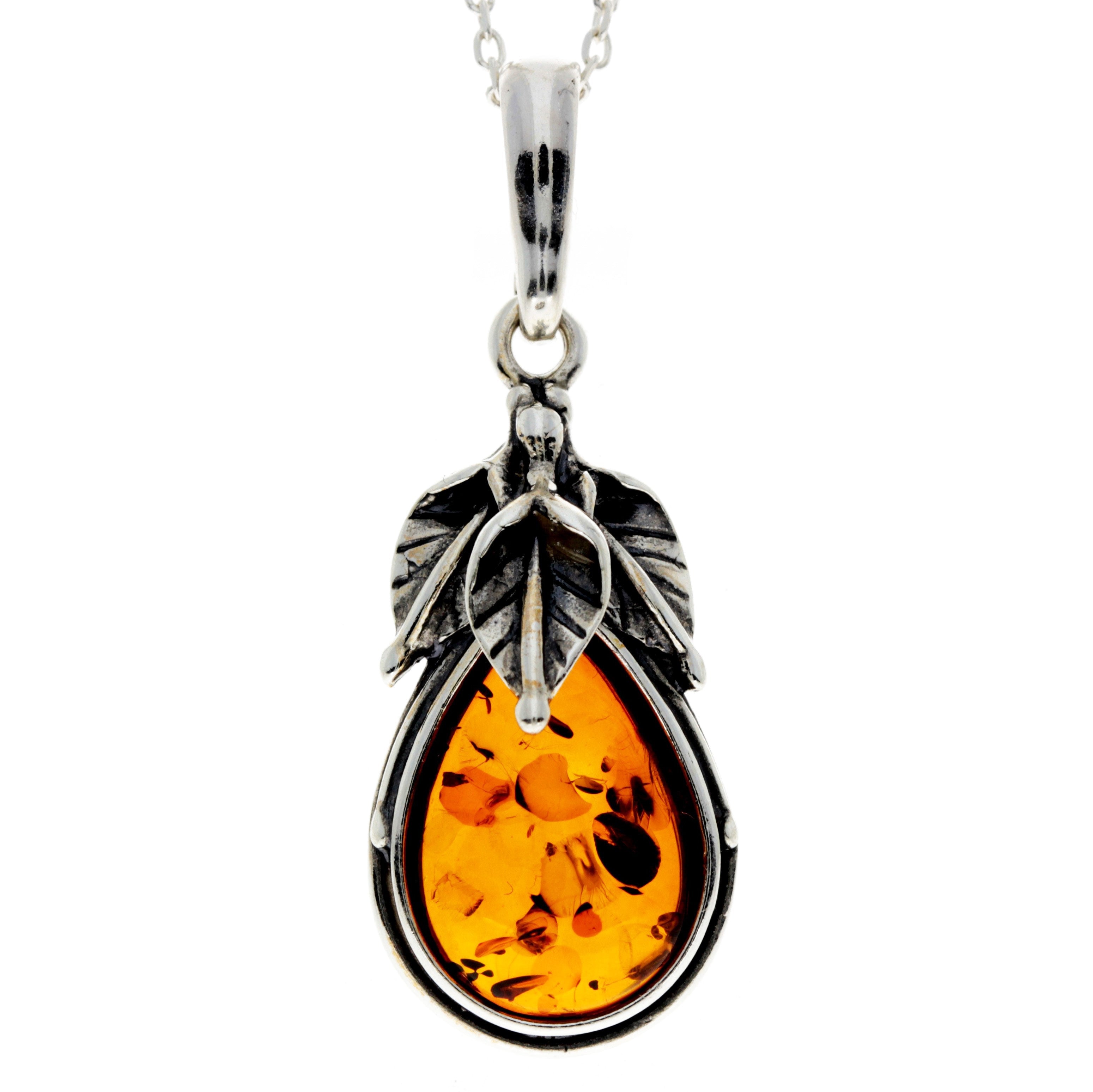 925 Sterling Silver & Baltic Amber Classic Designer Pendant - 1940