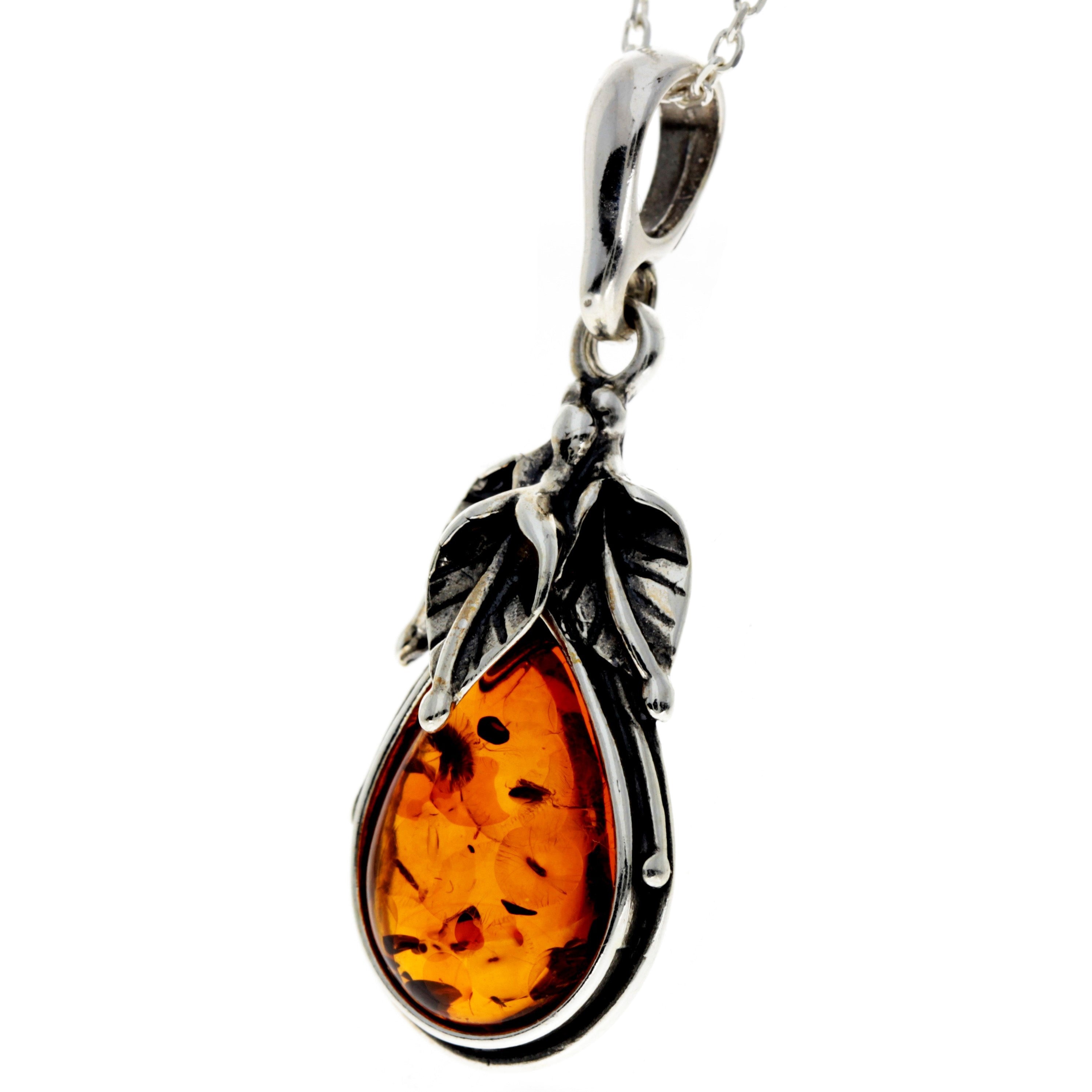 925 Sterling Silver & Baltic Amber Classic Designer Pendant - 1940