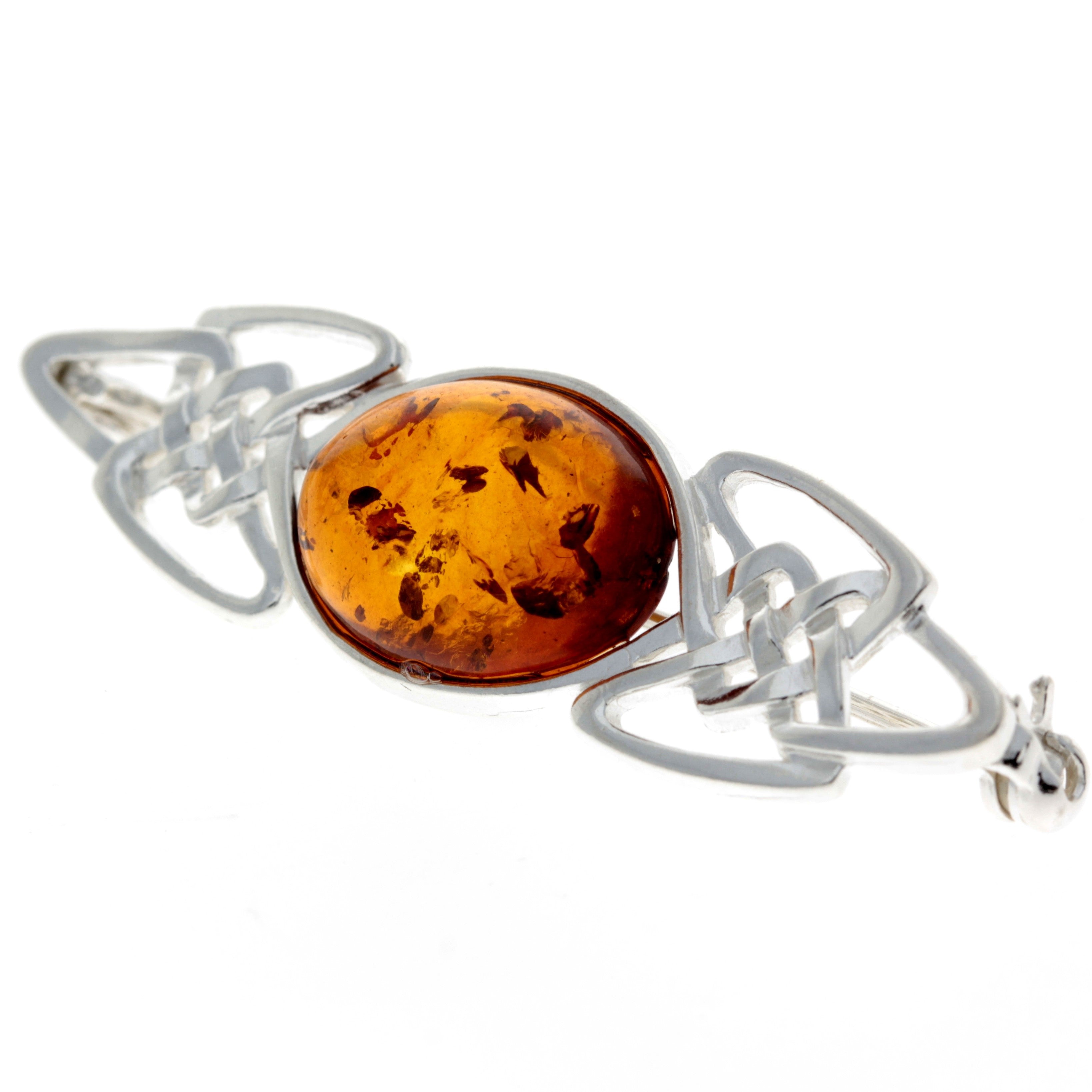 925 Sterling Silver & Baltic Amber Celtic Classic Brooch - 4024