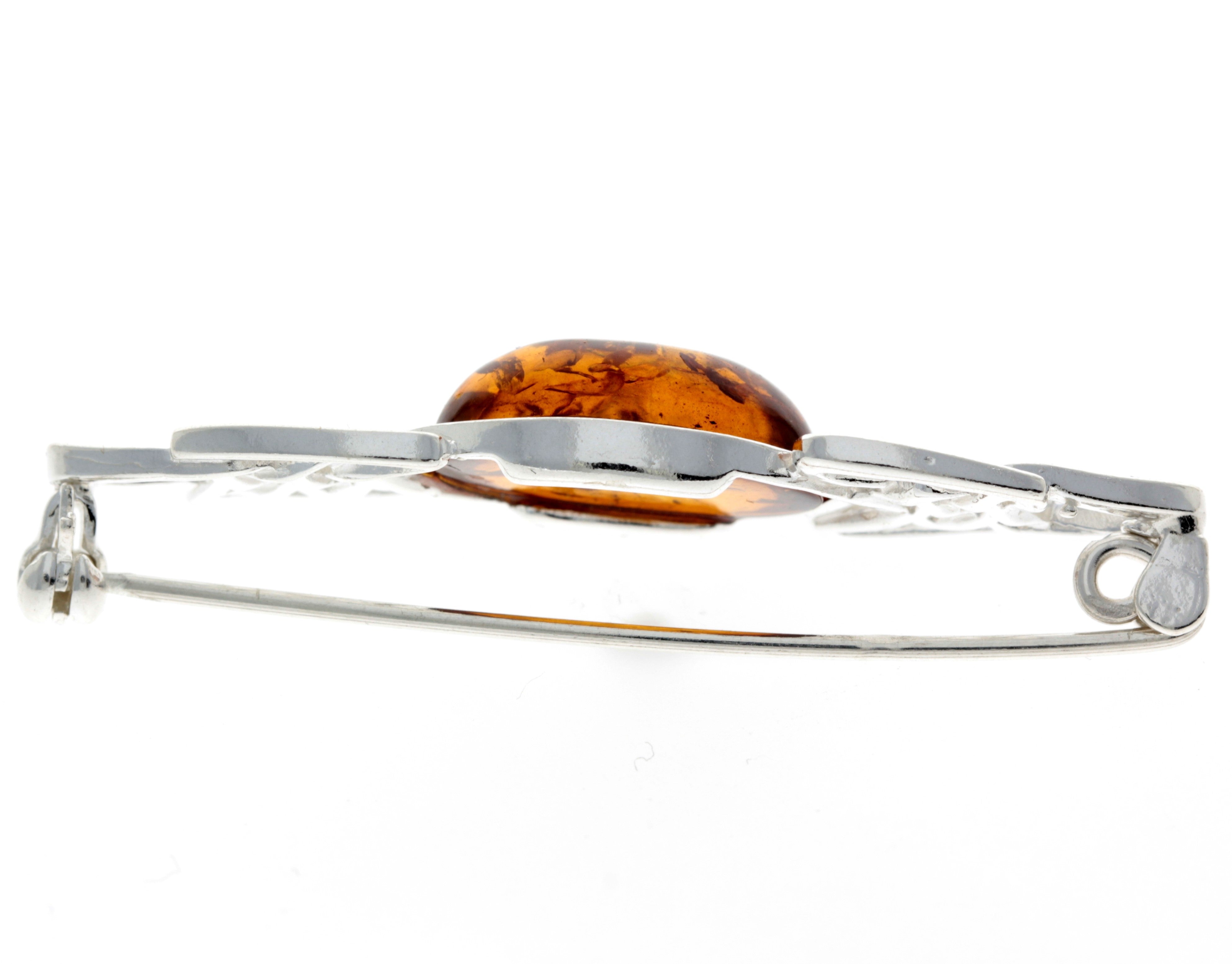 925 Sterling Silver & Baltic Amber Celtic Classic Brooch - 4024