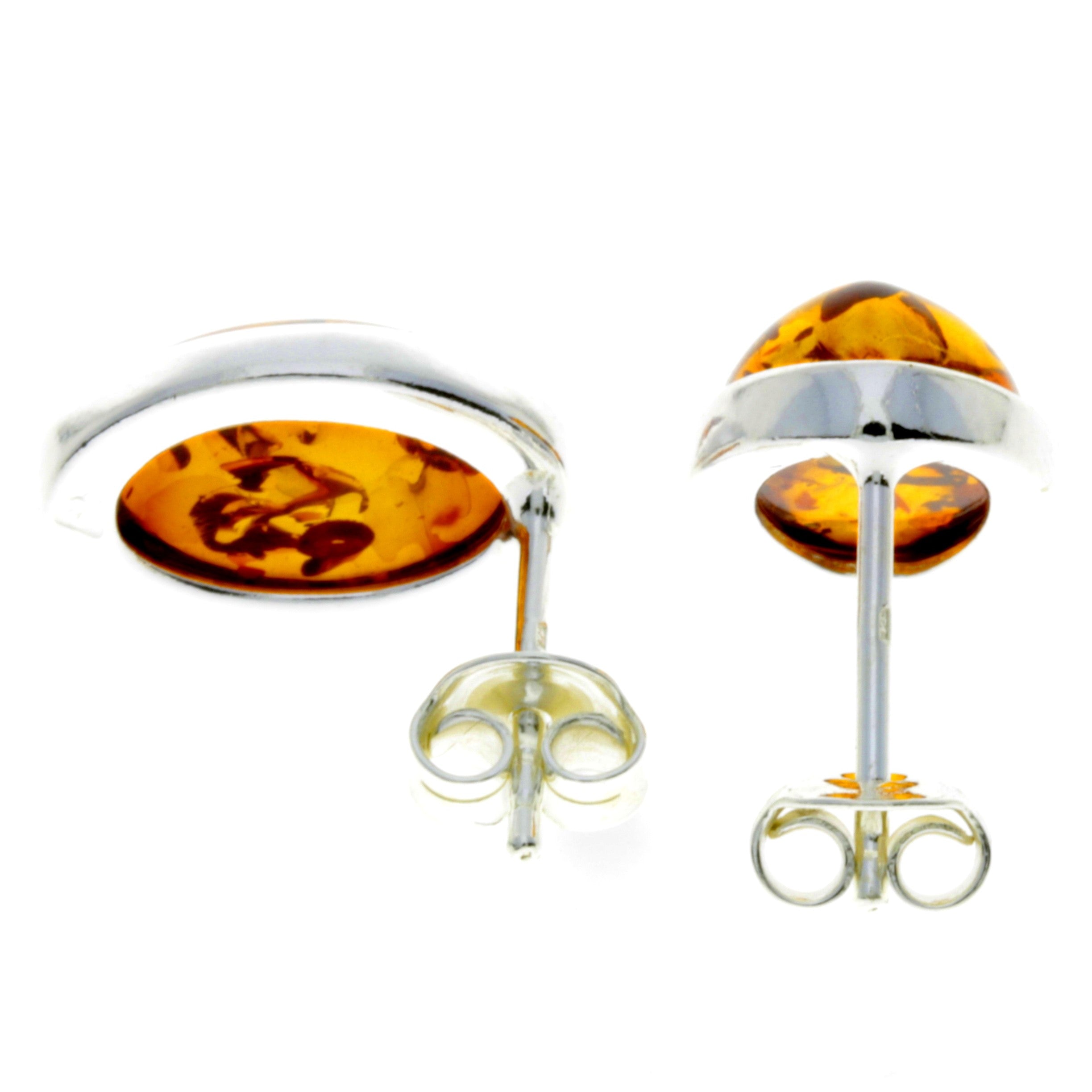 925 Sterling Silver & Oval Baltic Amber Large Classic Studs Earrings - M646