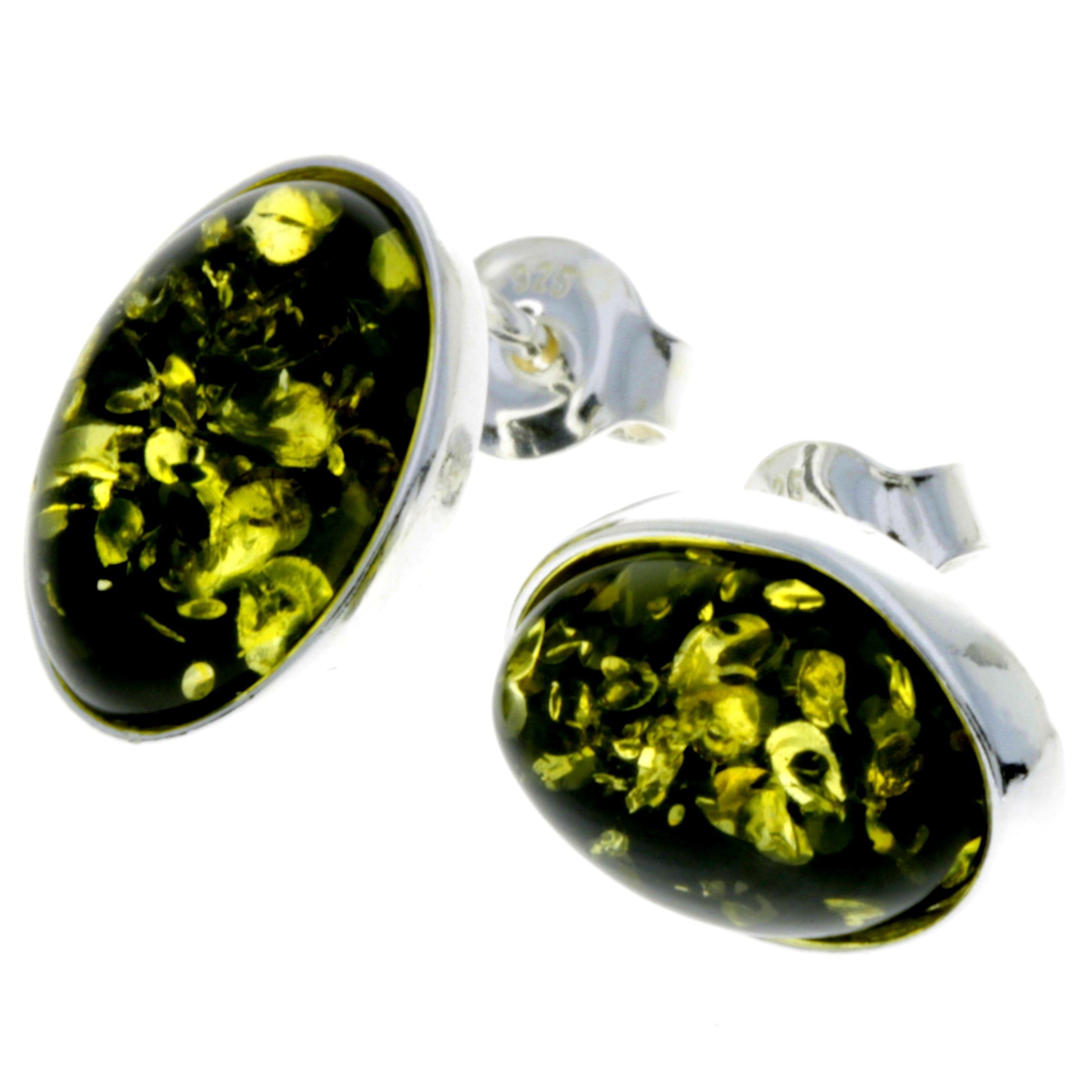 925 Sterling Silver & Oval Baltic Amber Large Classic Studs Earrings - M646