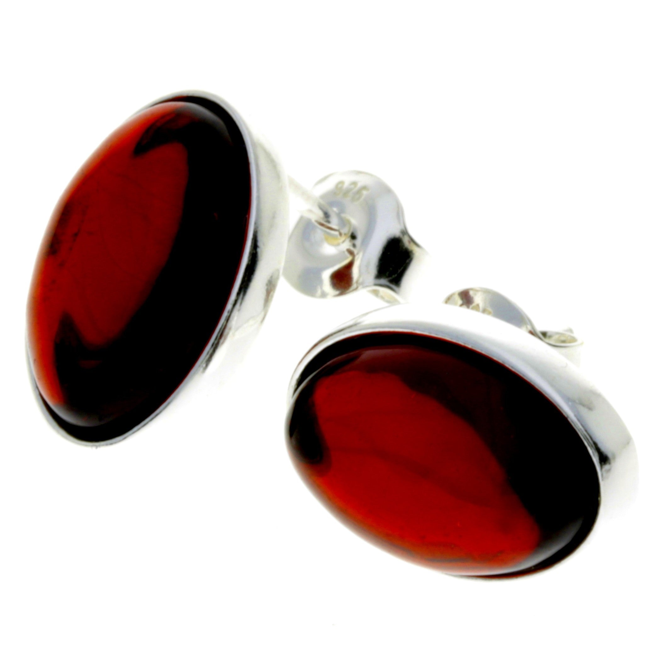 925 Sterling Silver & Oval Baltic Amber Large Classic Studs Earrings - M646