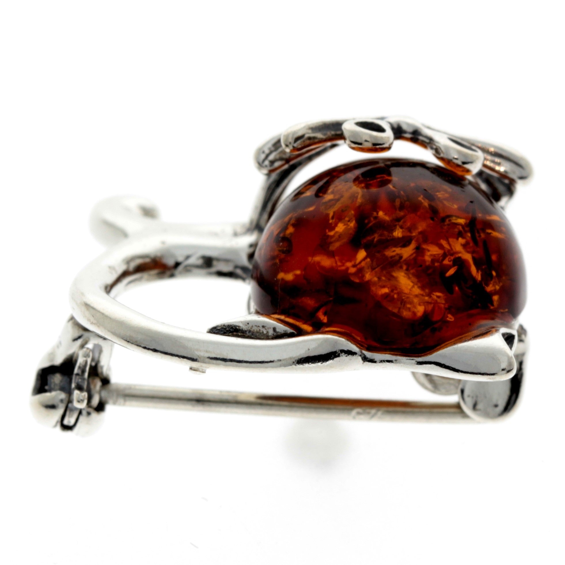 925 Sterling Silver & Baltic Amber Cat Brooch - 4174