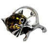 925 Sterling Silver & Baltic Amber Cat Brooch - 4174