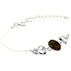 925 Sterling Silver & Baltic Amber Adjustable Bracelet with Silver Hearts - M559