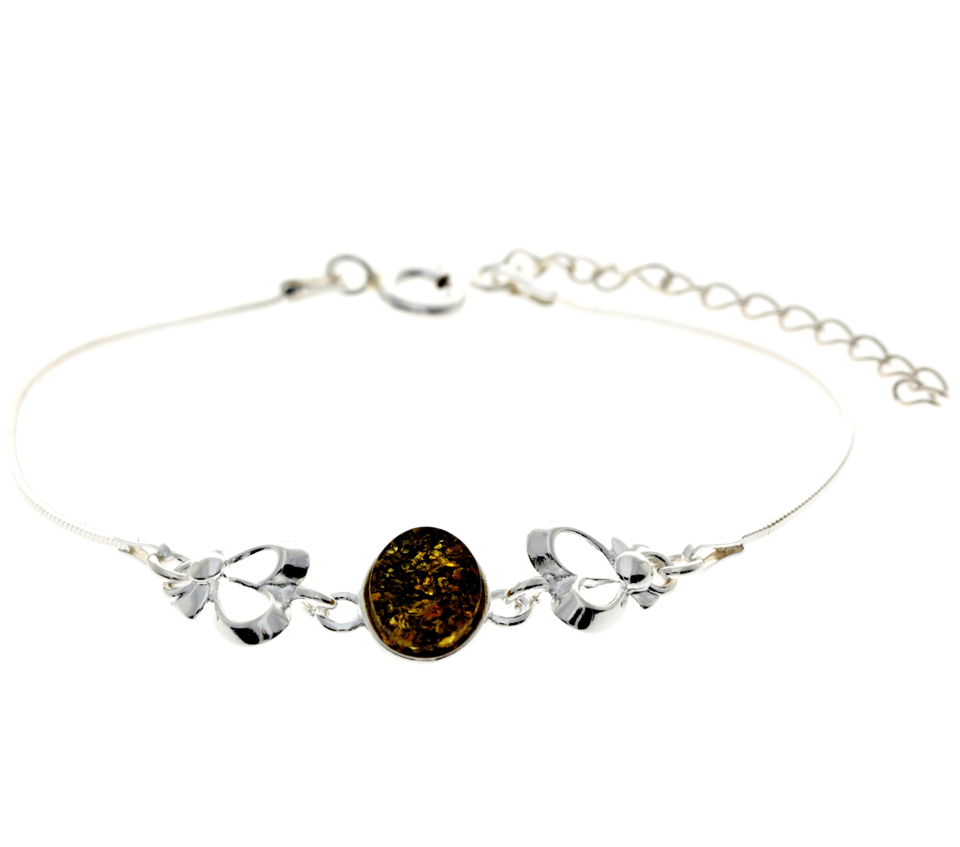 925 Sterling Silver & Baltic Amber Adjustable Bracelet with Silver Hearts - M559