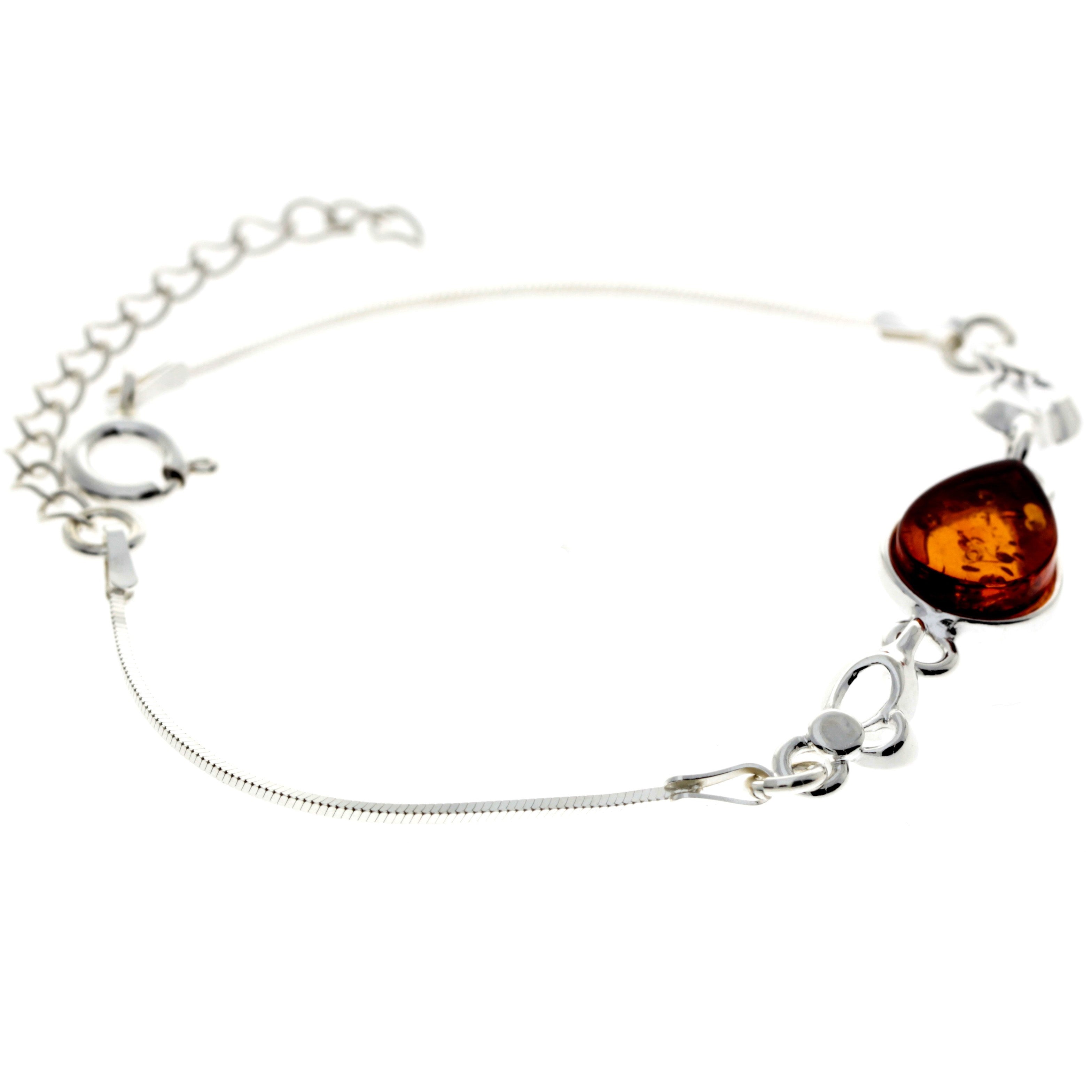 925 Sterling Silver & Baltic Amber Adjustable Bracelet with Silver Hearts - M557