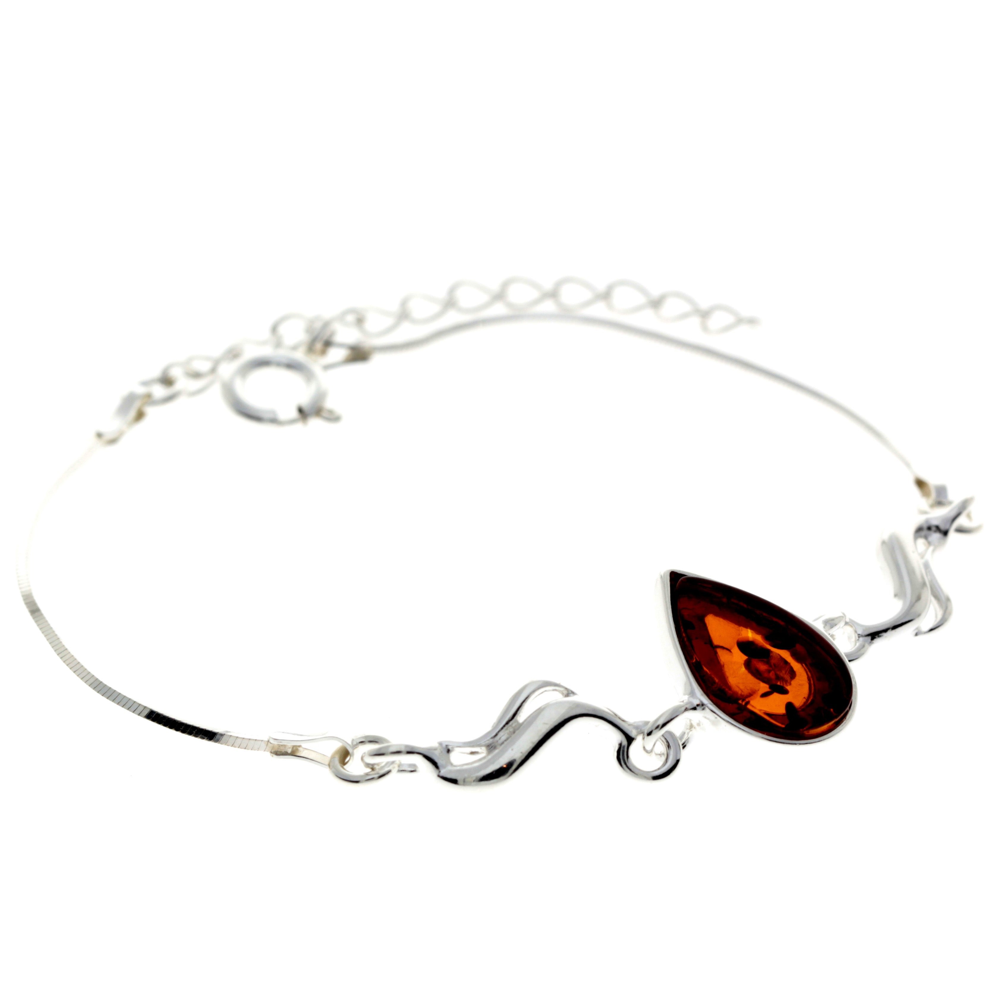 925 Sterling Silver & Baltic Amber Modern Adjustable Bracelet 20 cm - M552