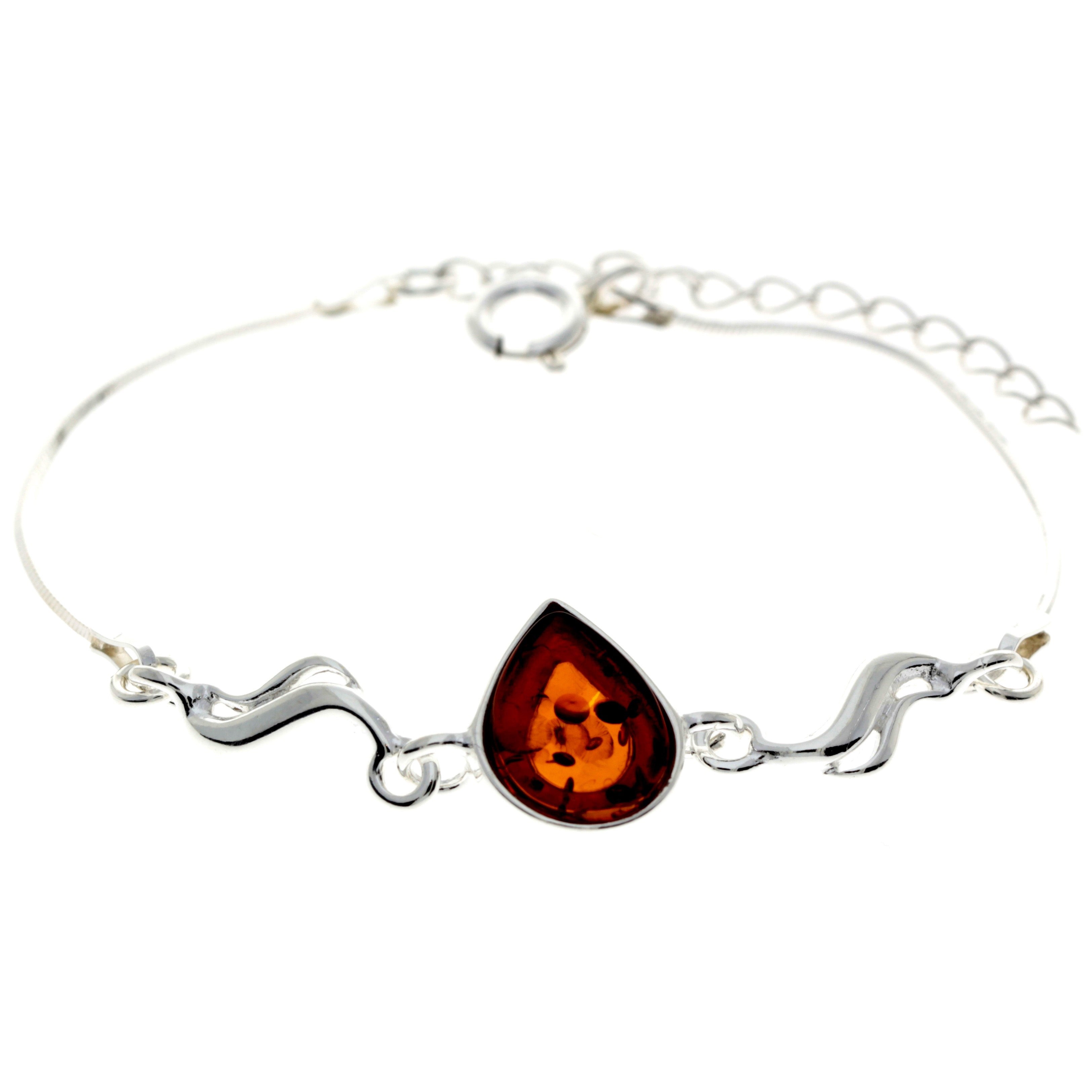 925 Sterling Silver & Baltic Amber Modern Adjustable Bracelet 20 cm - M552