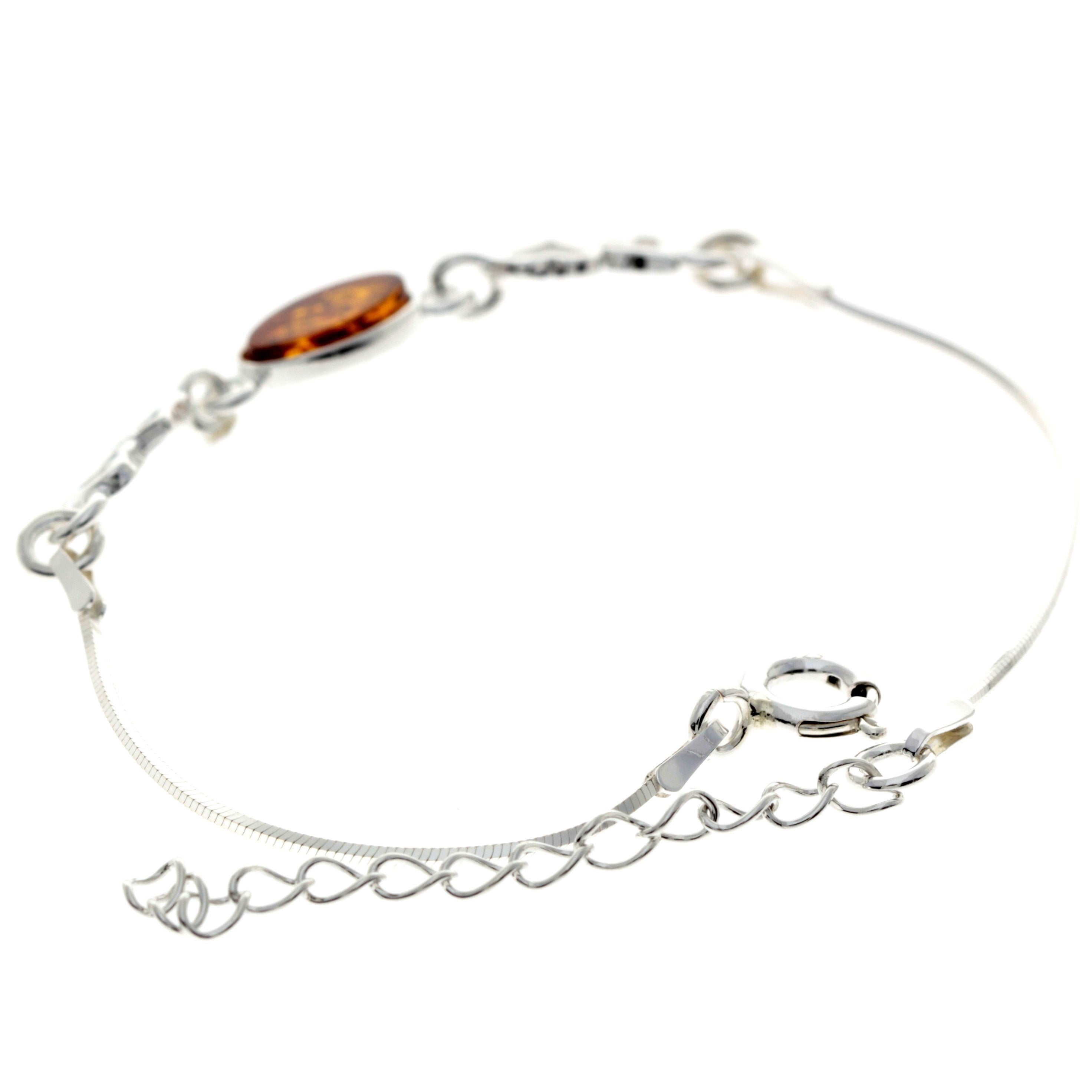 925 Sterling Silver & Baltic Amber Adjustable Bracelet with Silver Hearts - M560