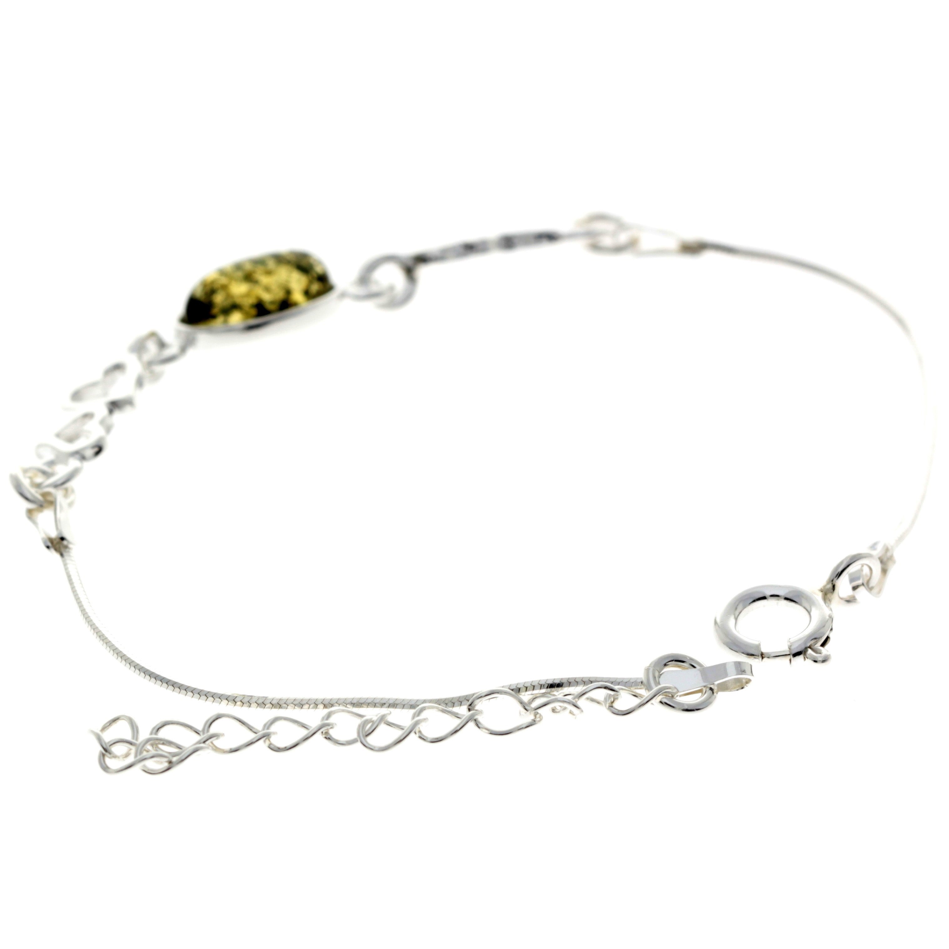 925 Sterling Silver & Baltic Amber Adjustable Bracelet with Silver Hearts - M560