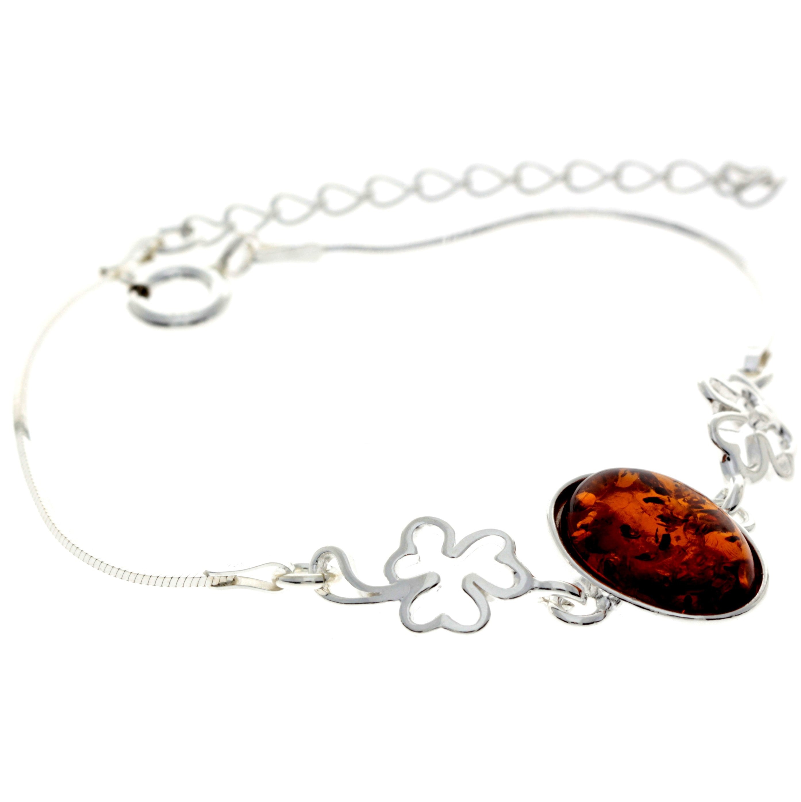 925 Sterling Silver & Baltic Amber Art Nouveau Adjustable 17-21 cm Bracelet - M549