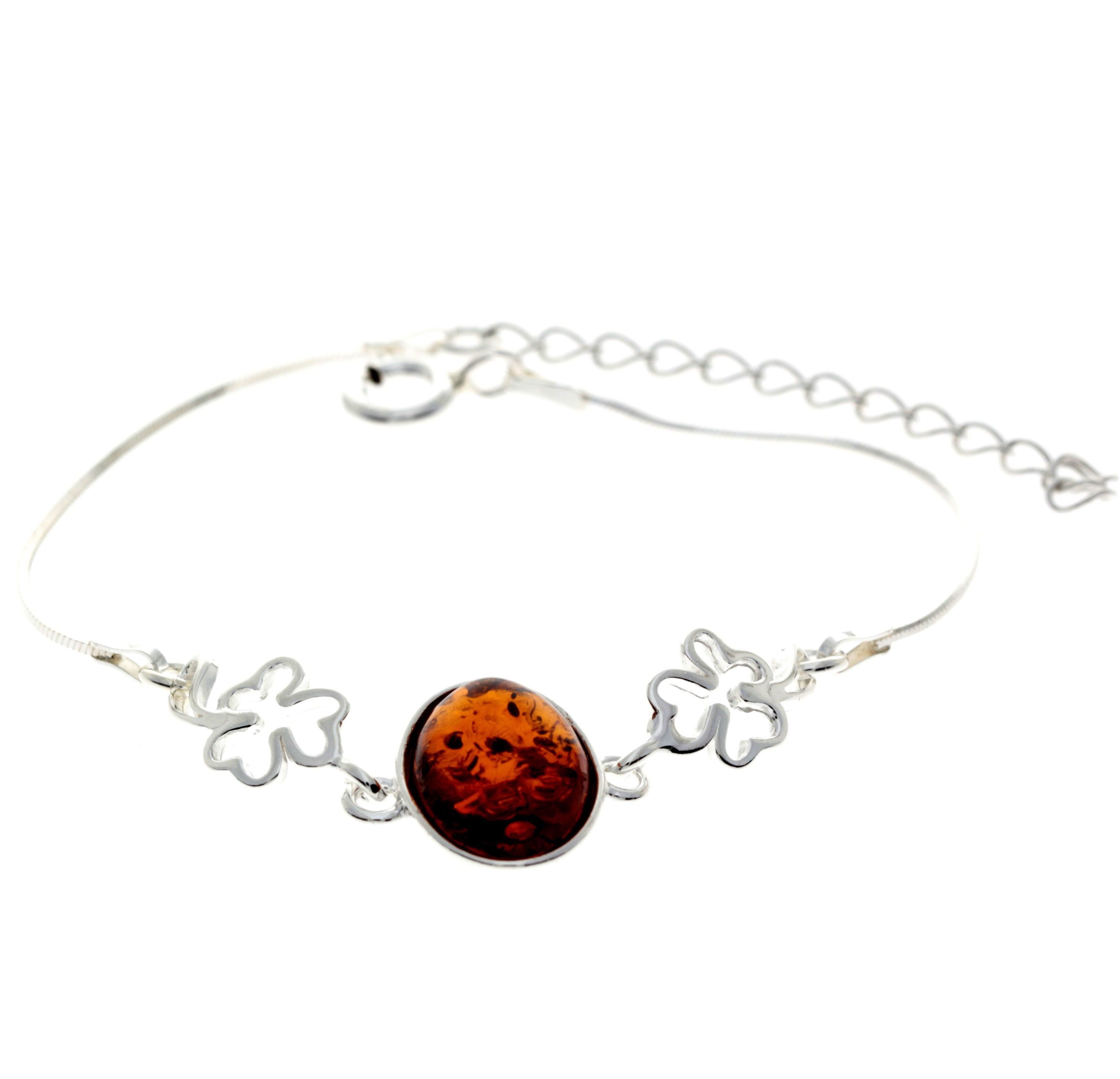 925 Sterling Silver & Baltic Amber Art Nouveau Adjustable 17-21 cm Bracelet - M549