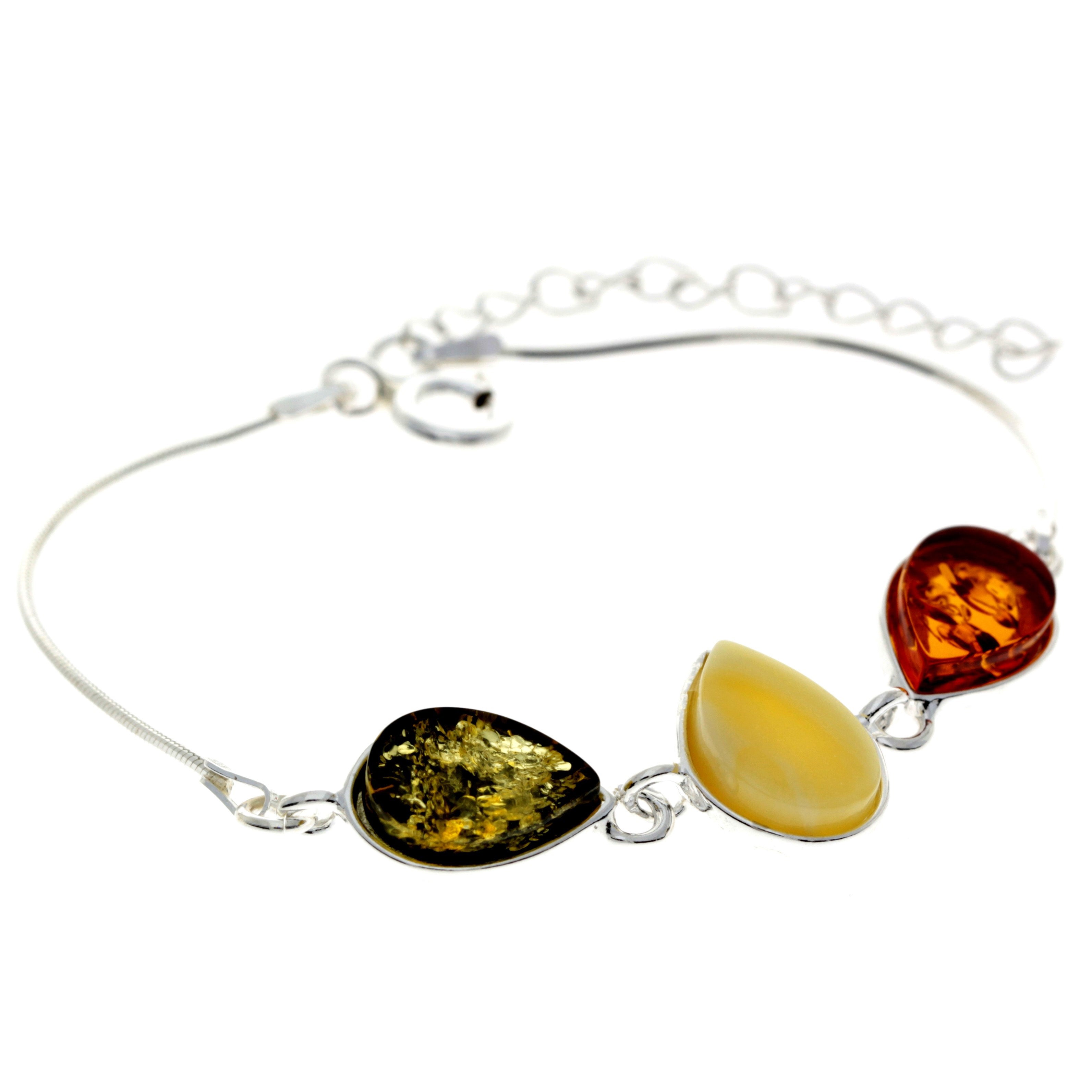 925 Sterling Silver & Baltic Amber Classic Adjustable Bracelet 20 cm - M554