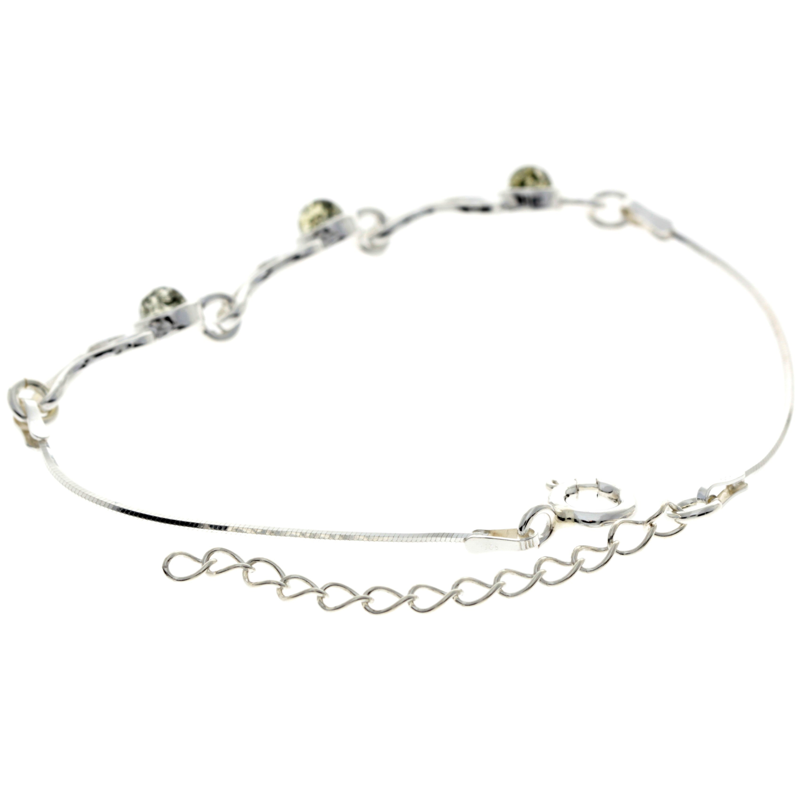 925 Sterling Silver & Baltic Amber Adjustable Bracelet with Silver Hearts - M569