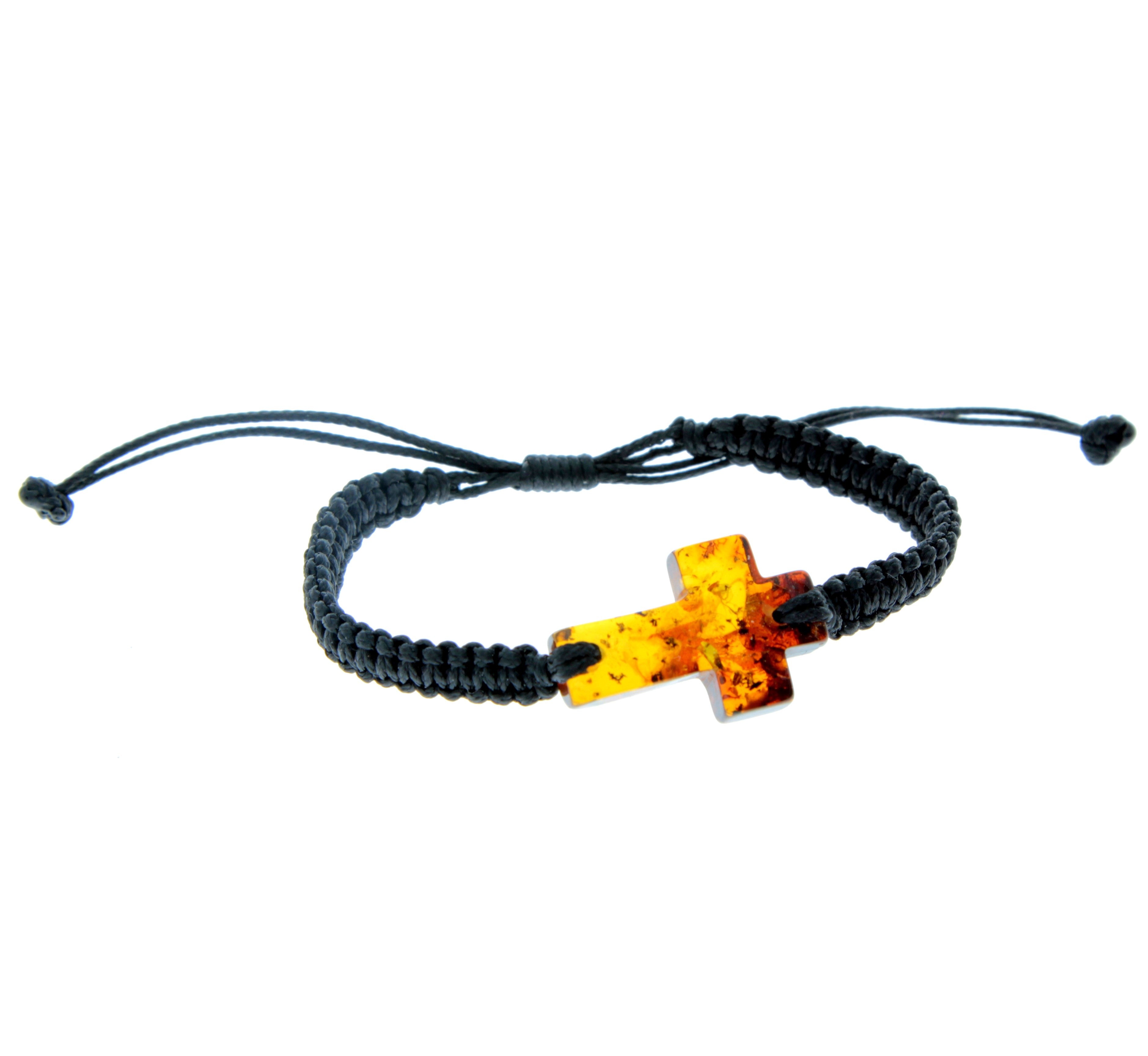 Genuine Baltic Amber Adjustable Bracelet for Men with Amber Cross - MB021