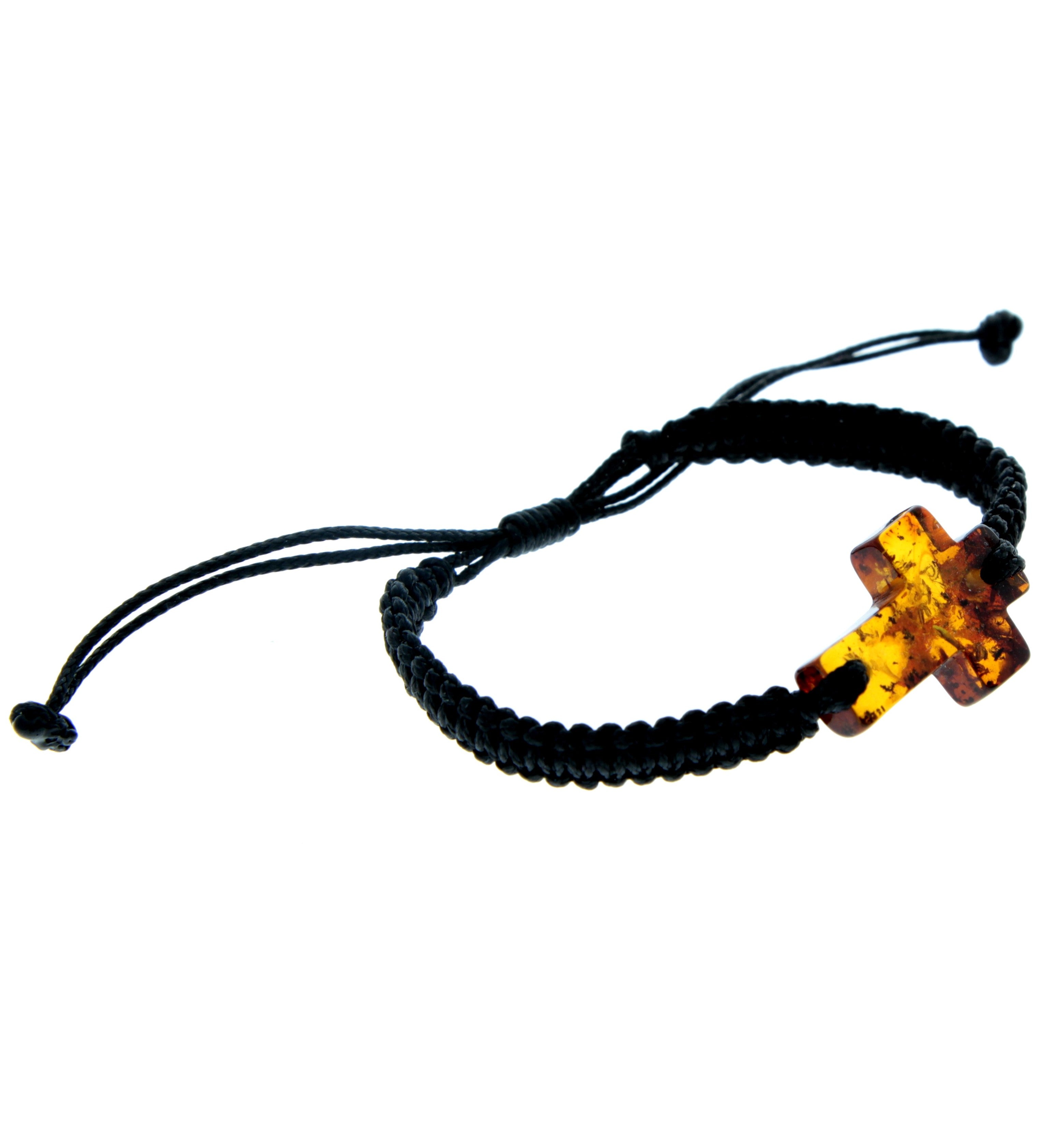 Genuine Baltic Amber Adjustable Bracelet for Men with Amber Cross - MB021