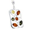 925 Sterling Silver & Genuine Baltic Amber 6 Stones Large Modern Pendant - M372