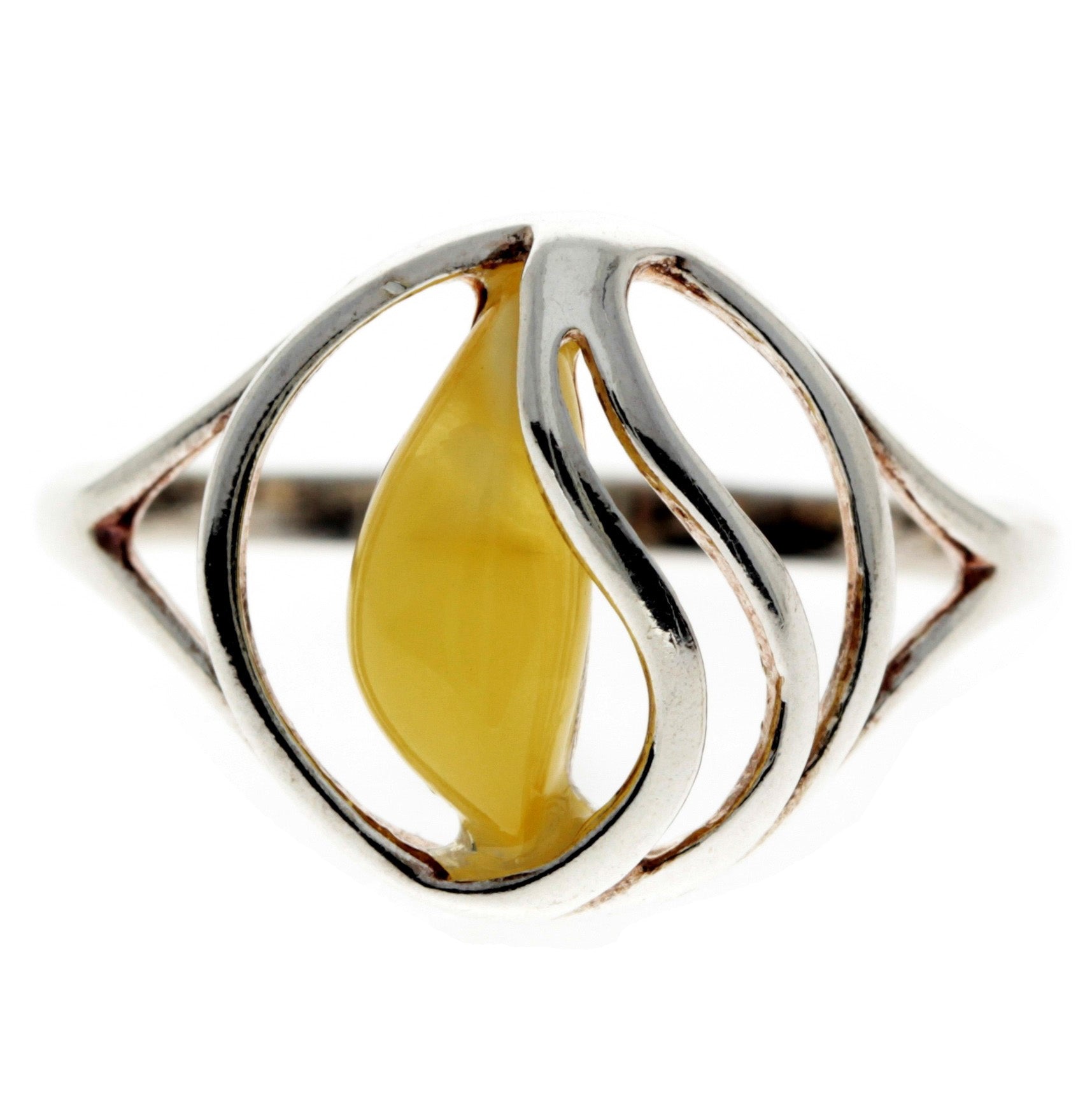 925 Sterling Silver & Baltic Amber Modern Ring - GL711