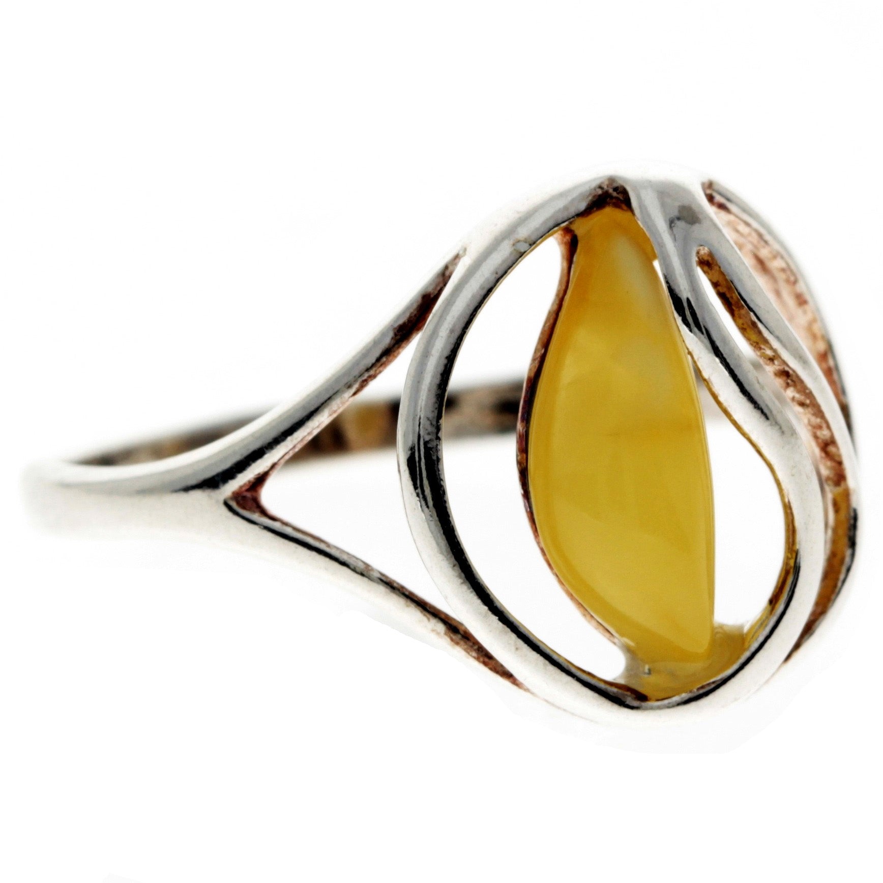 925 Sterling Silver & Baltic Amber Modern Ring - GL711