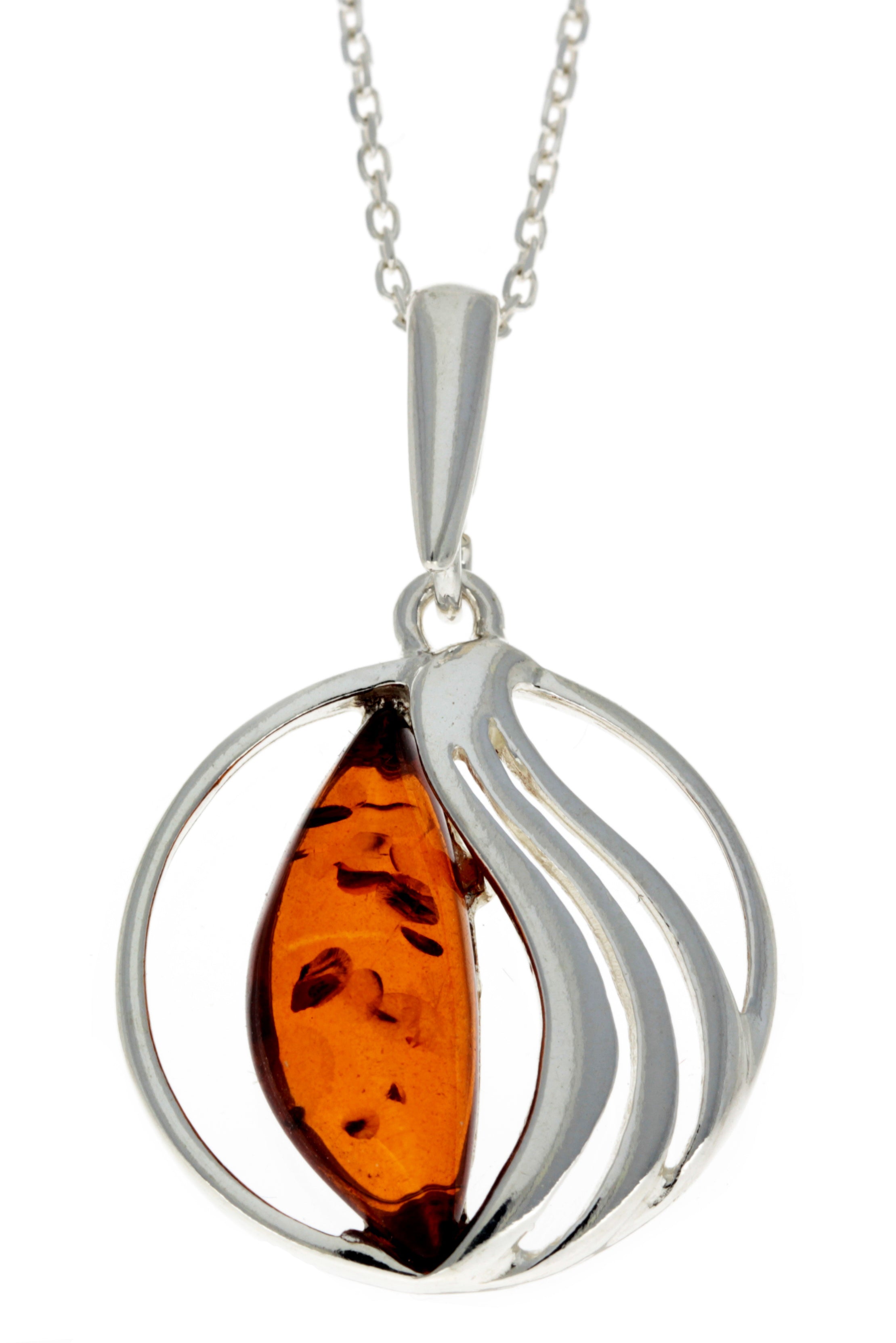 925 Sterling Silver & Baltic Amber Modern Pendant - GL374