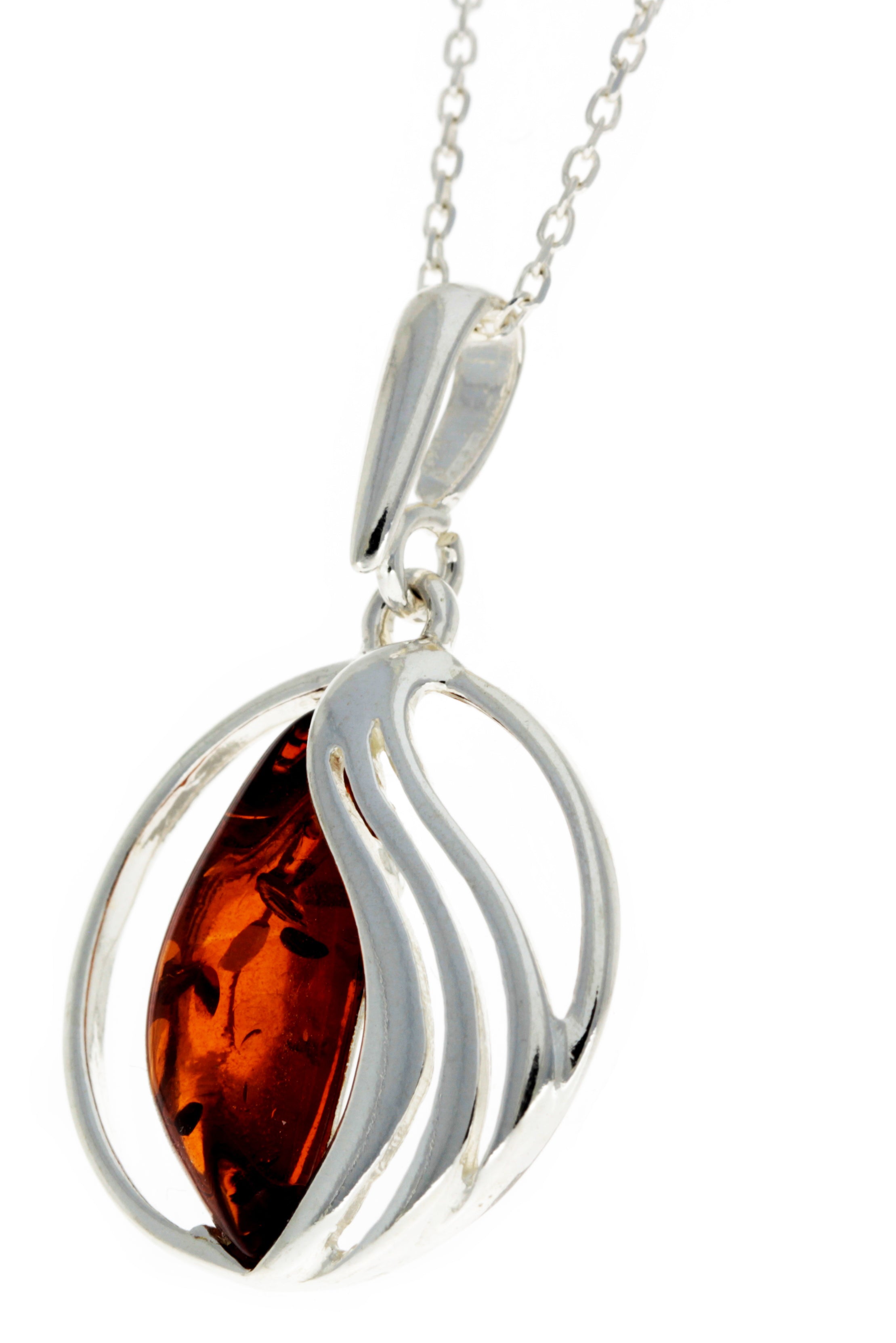 925 Sterling Silver & Baltic Amber Modern Pendant - GL374