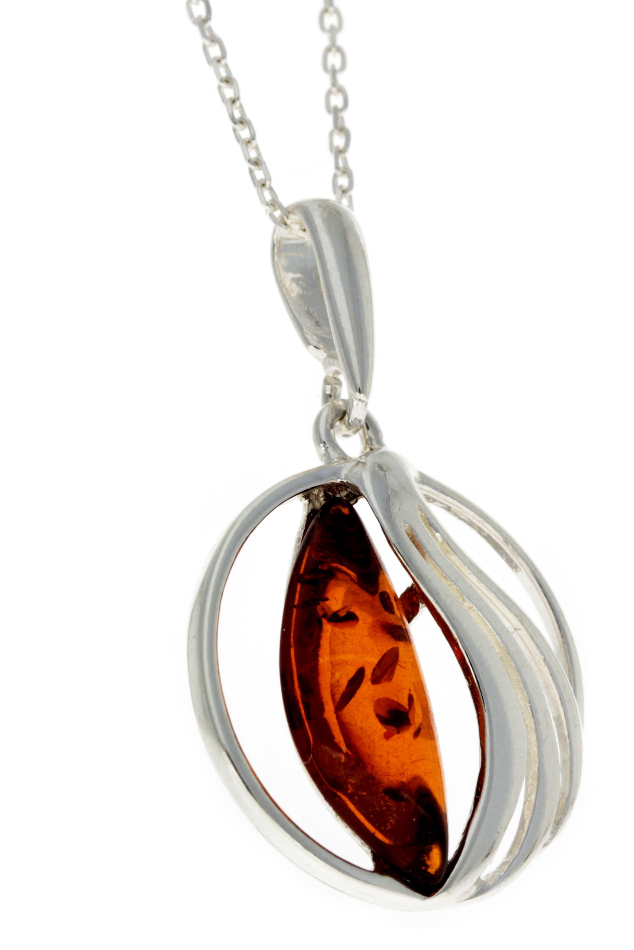 925 Sterling Silver & Baltic Amber Modern Pendant - GL374