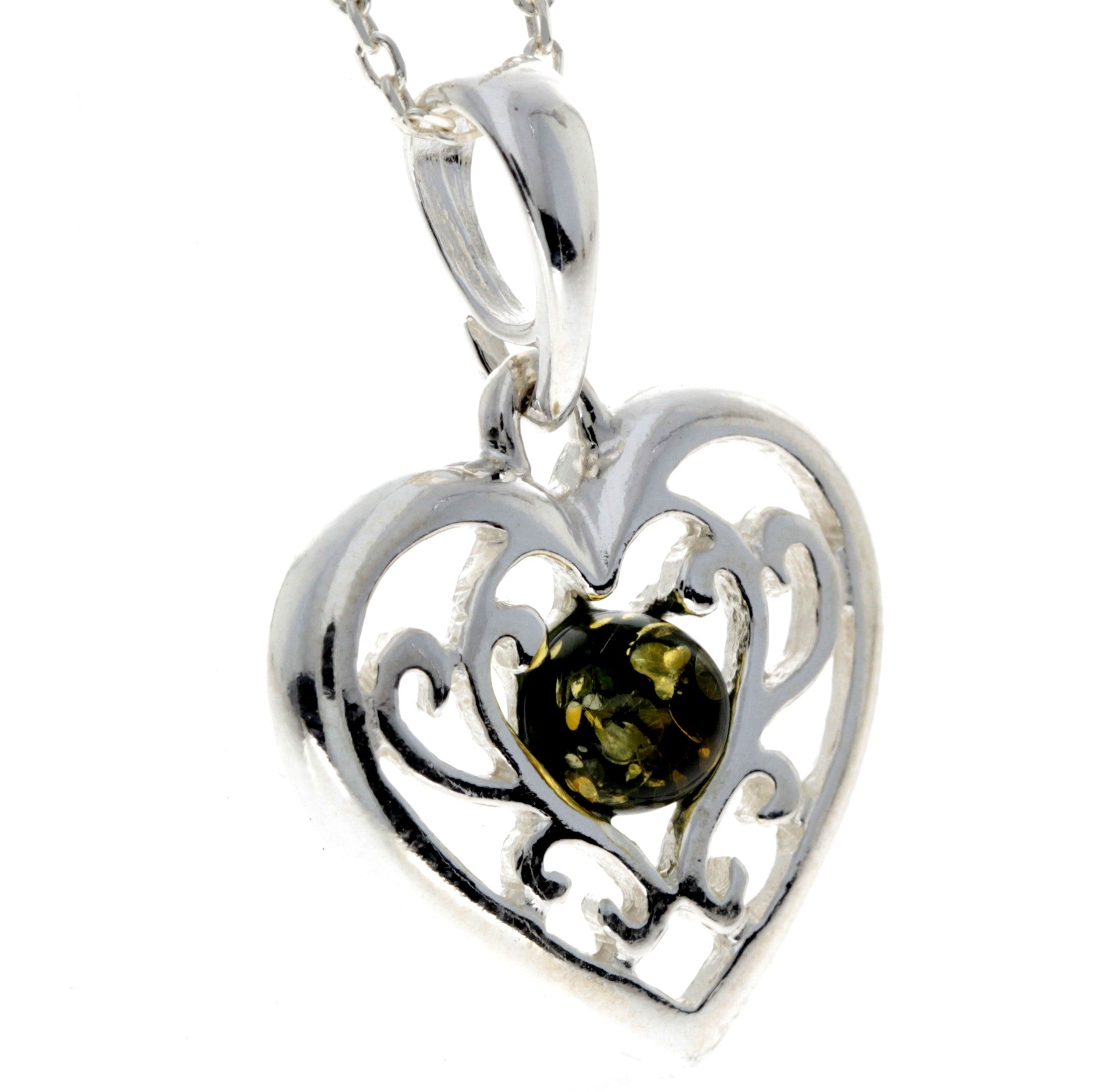 925 Sterling Silver & Baltic Amber Modern Heart Pendant - GL2006