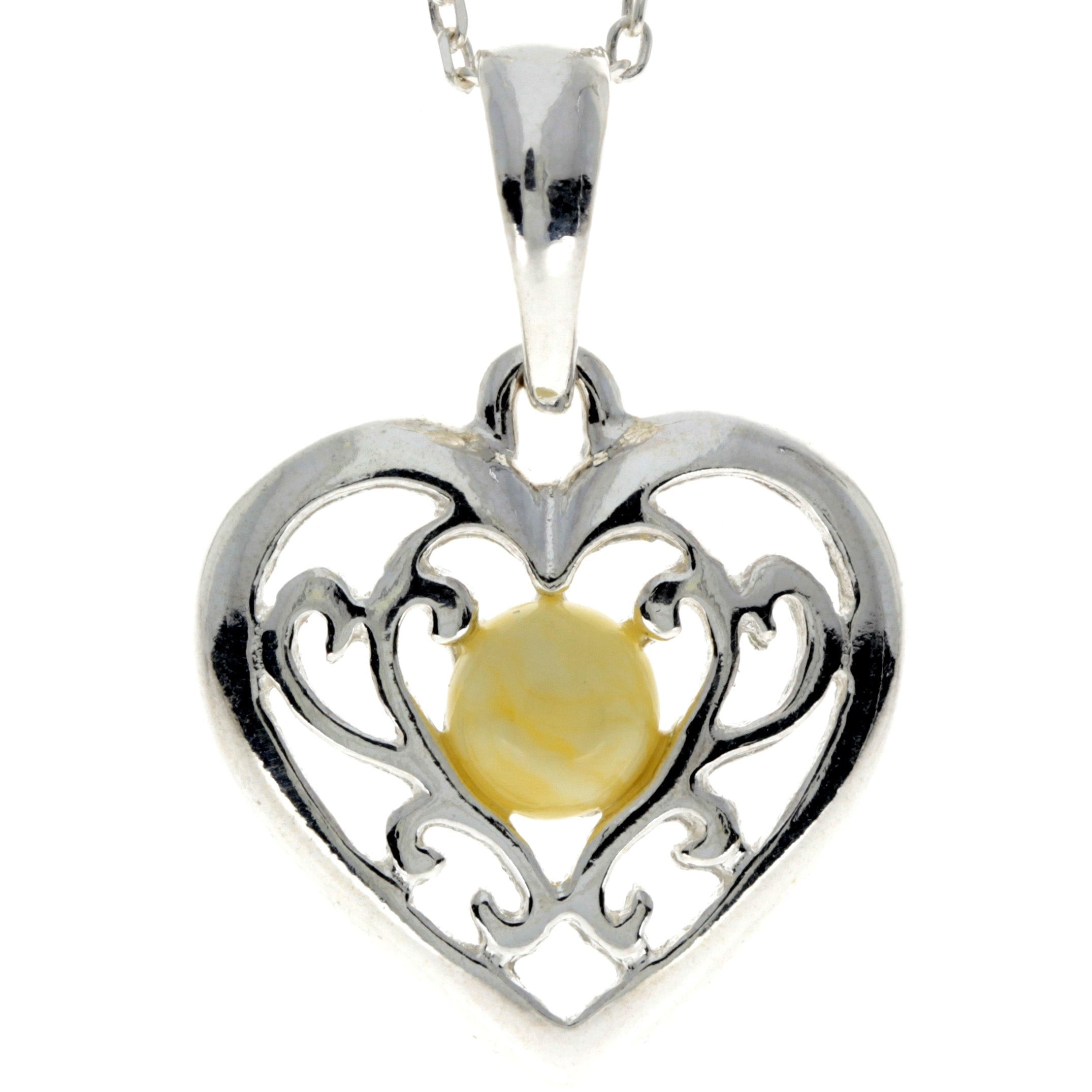 925 Sterling Silver & Baltic Amber Modern Heart Pendant - GL2006