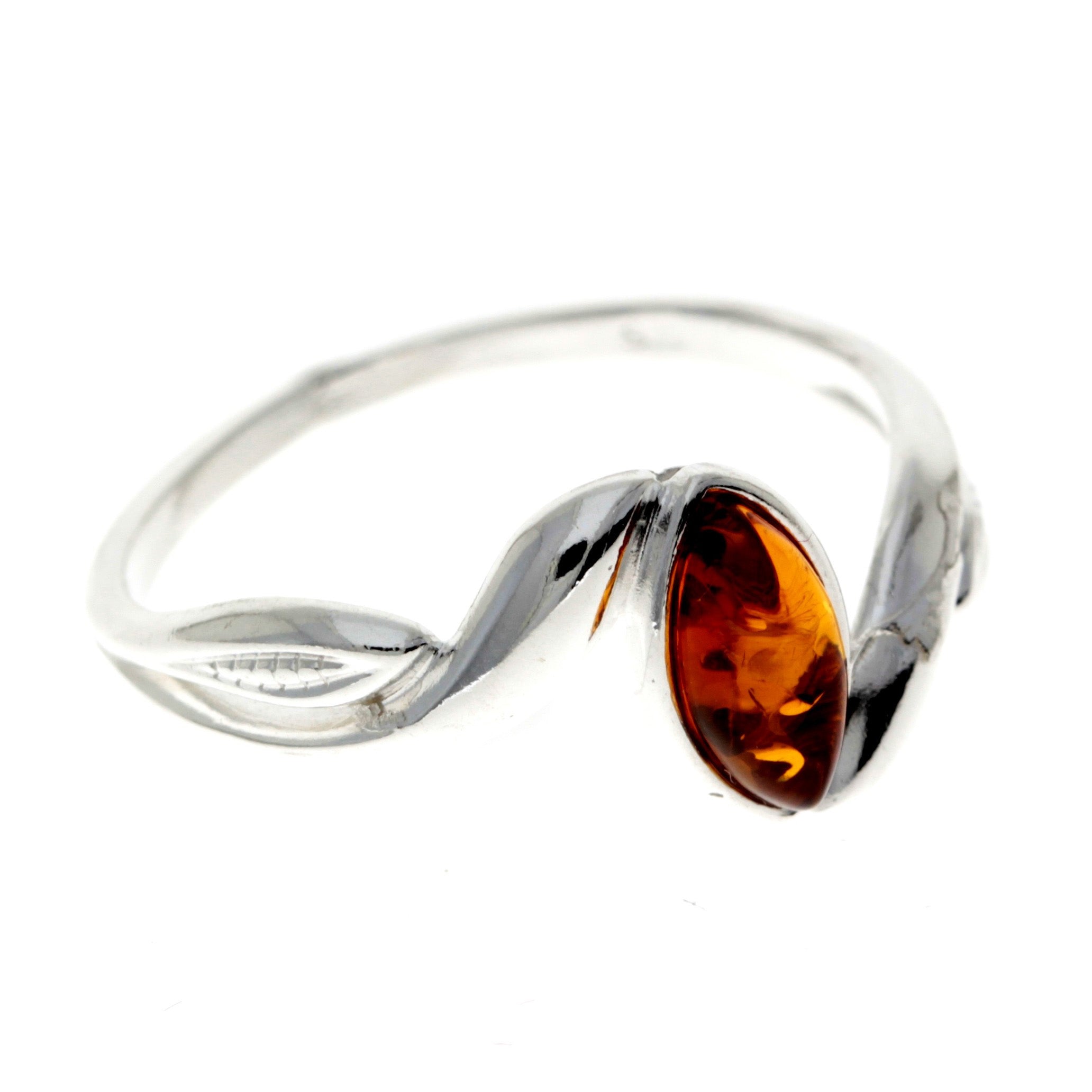 925 Sterling Silver & Baltic Amber Modern Ring - 7570