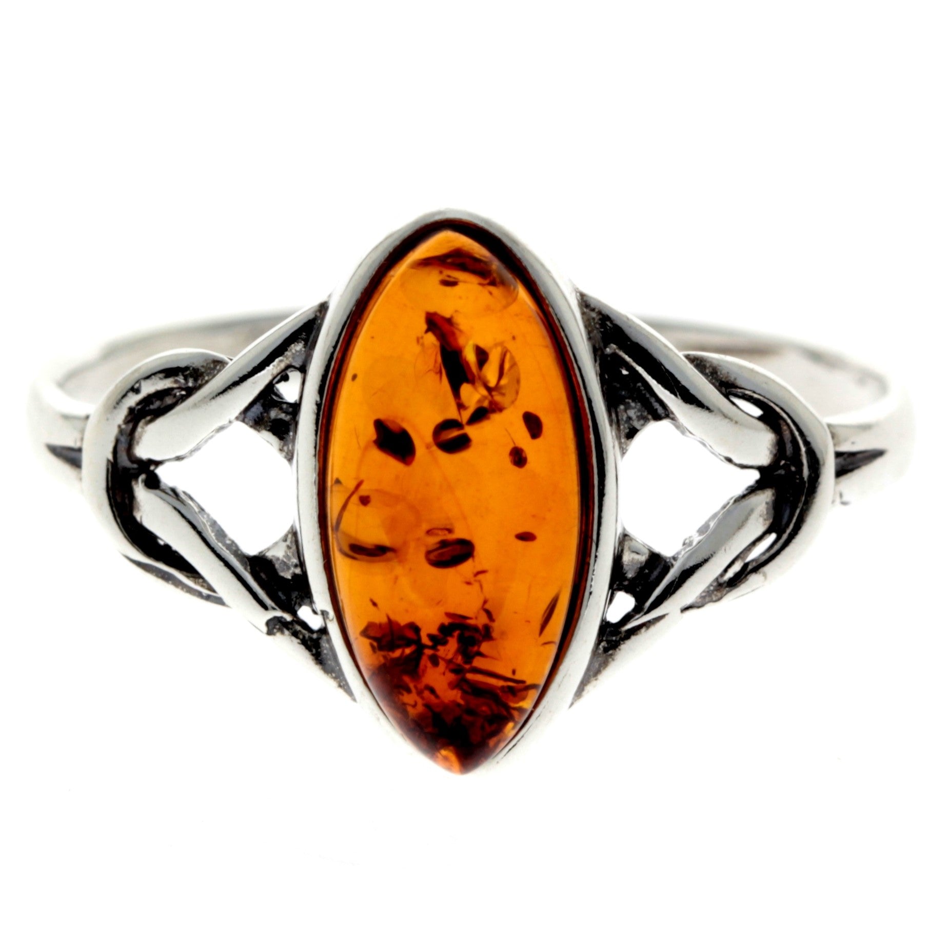 925 Sterling Silver & Genuine Baltic Amber Celtic Classic Ring - 7503