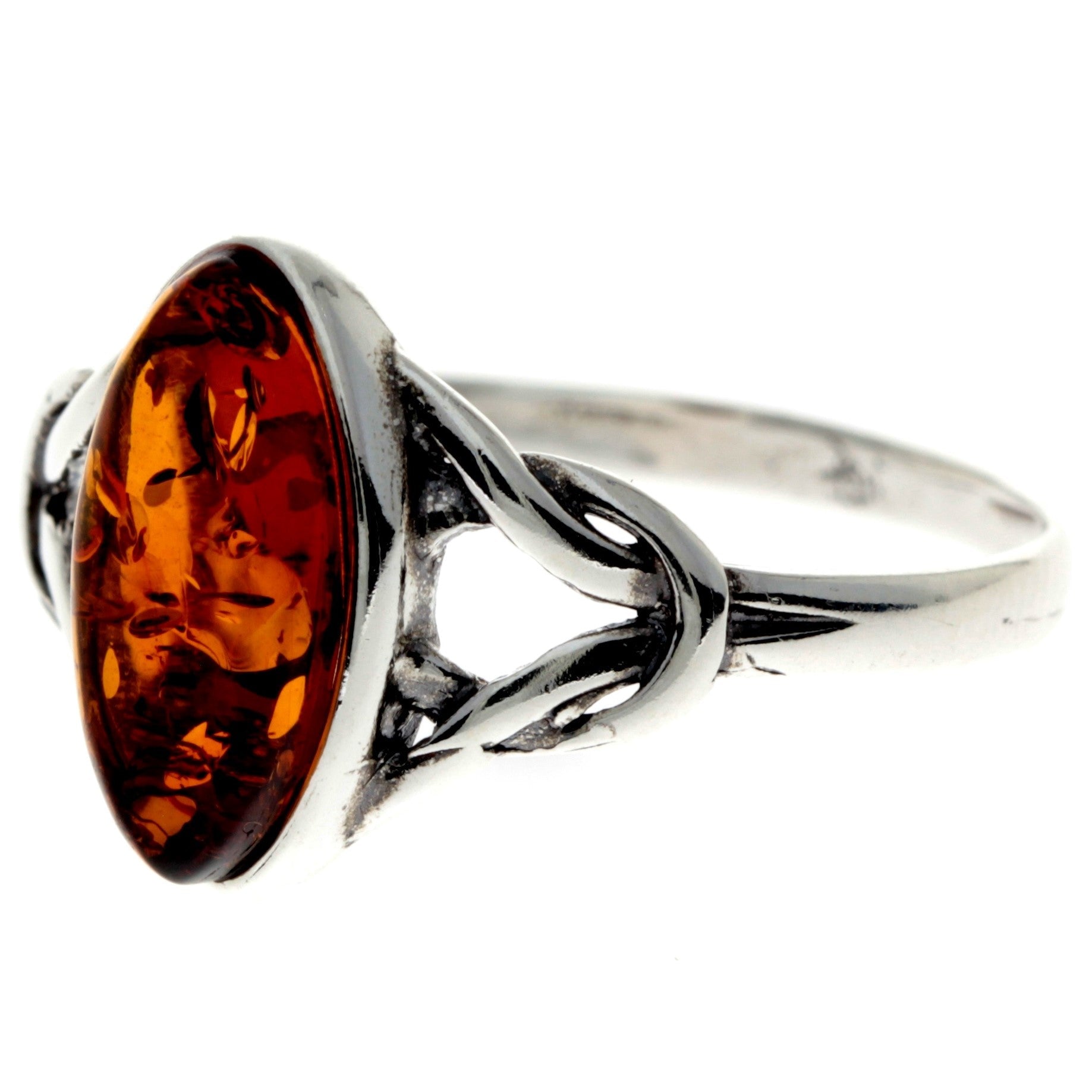 925 Sterling Silver & Genuine Baltic Amber Celtic Classic Ring - 7503