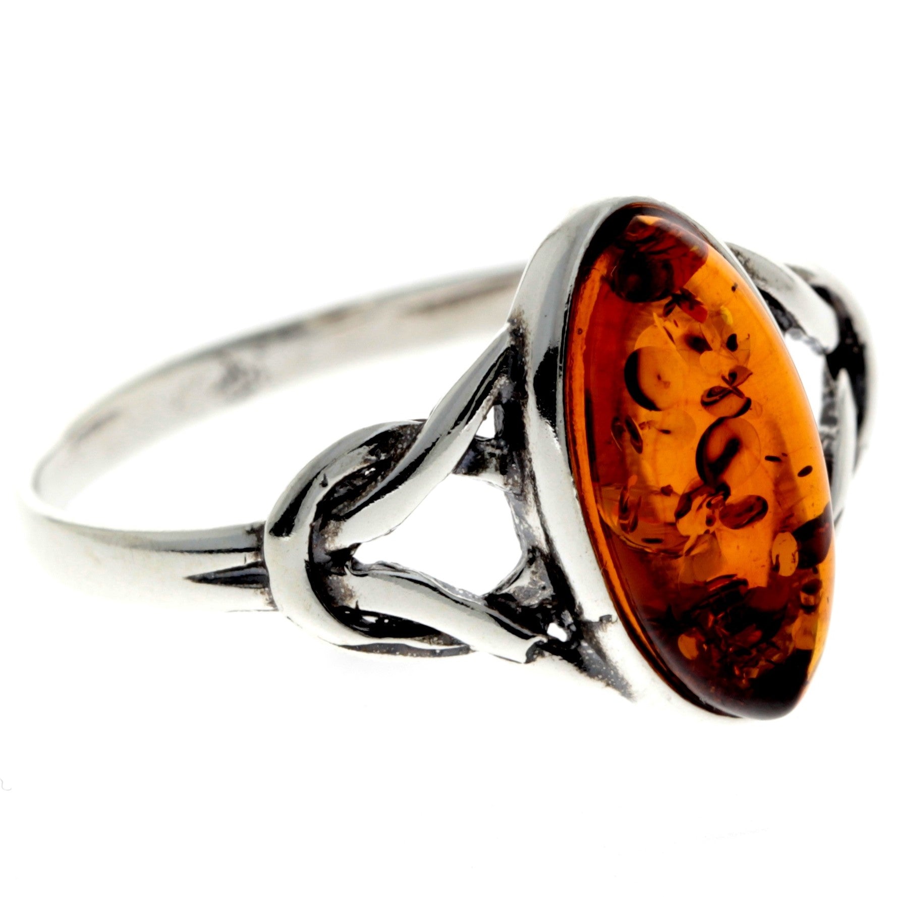 925 Sterling Silver & Genuine Baltic Amber Celtic Classic Ring - 7503