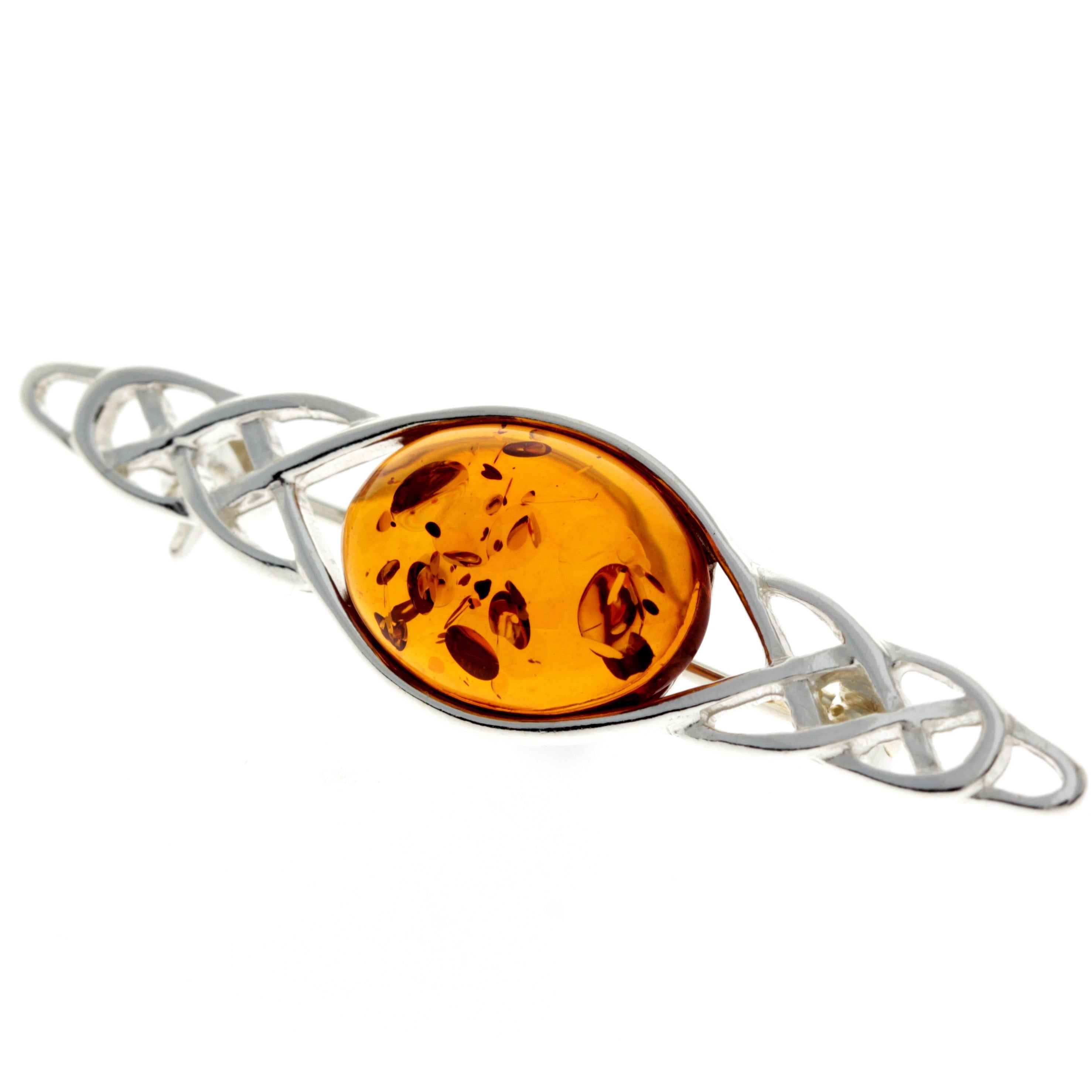 925 Sterling Silver & Baltic Amber Celtic Classic Brooch - GL806