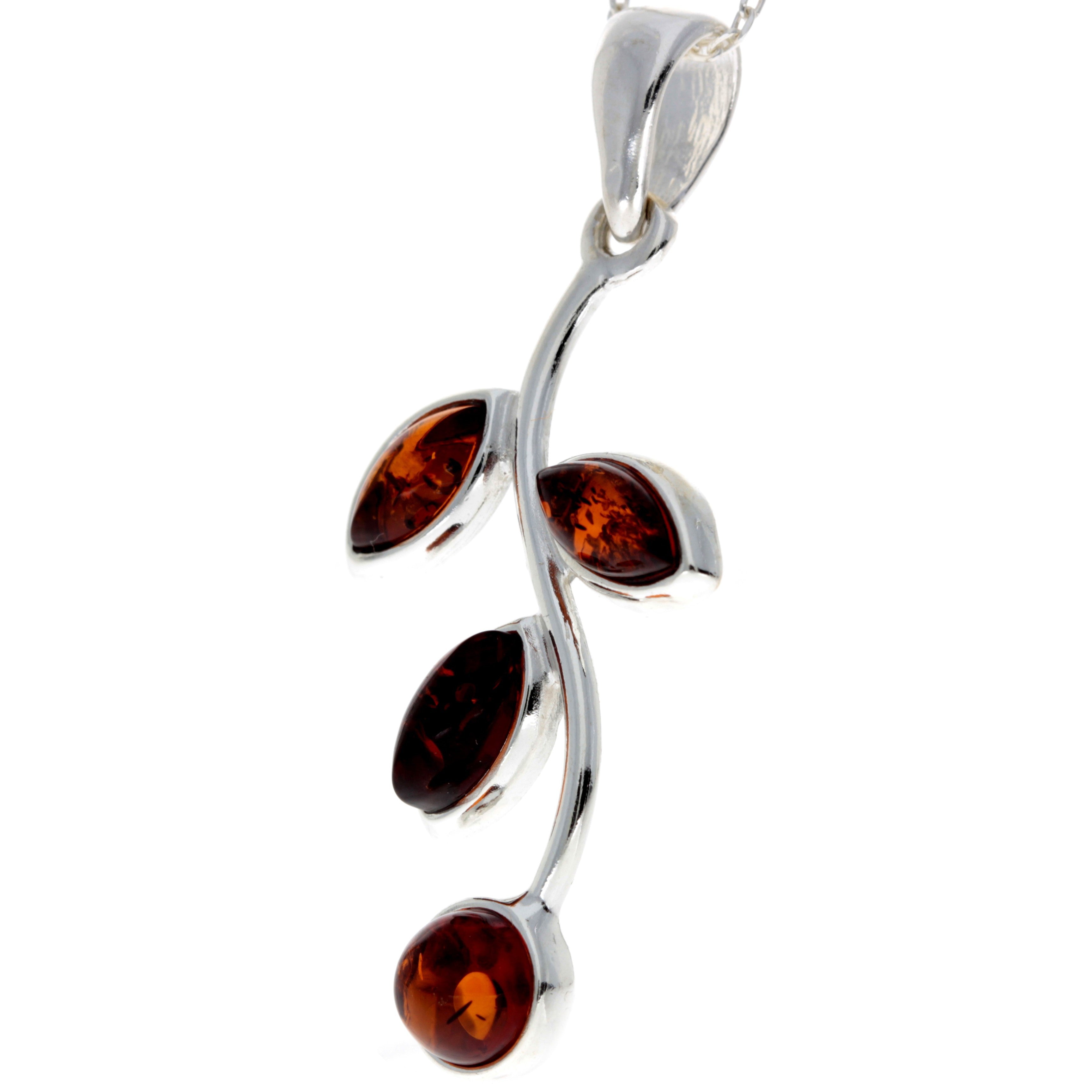 925 Sterling Silver & Baltic Amber Leaf Pendant - 1858