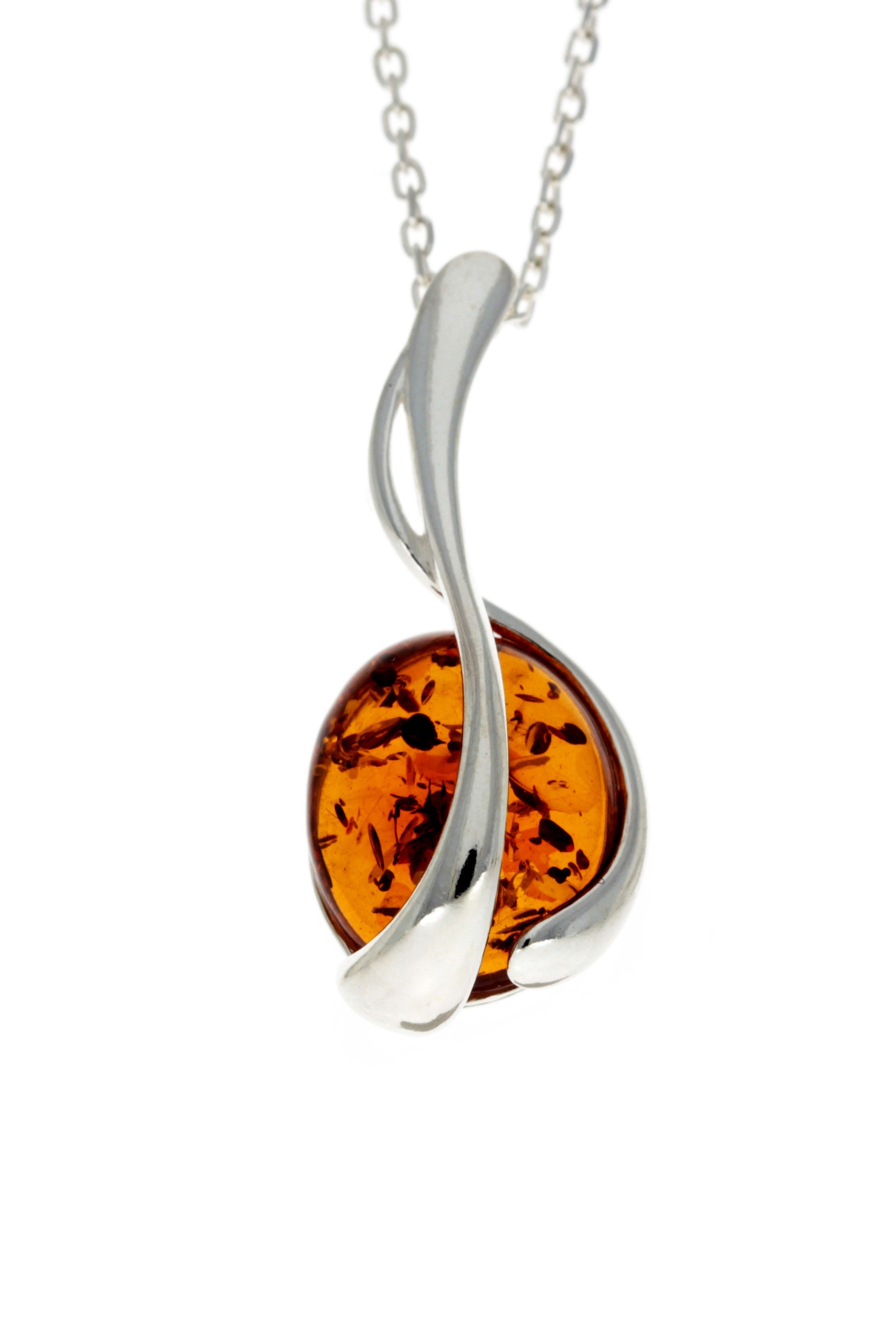 925 Sterling Silver & Baltic Amber Modern Treble Clef Pendant - GL373