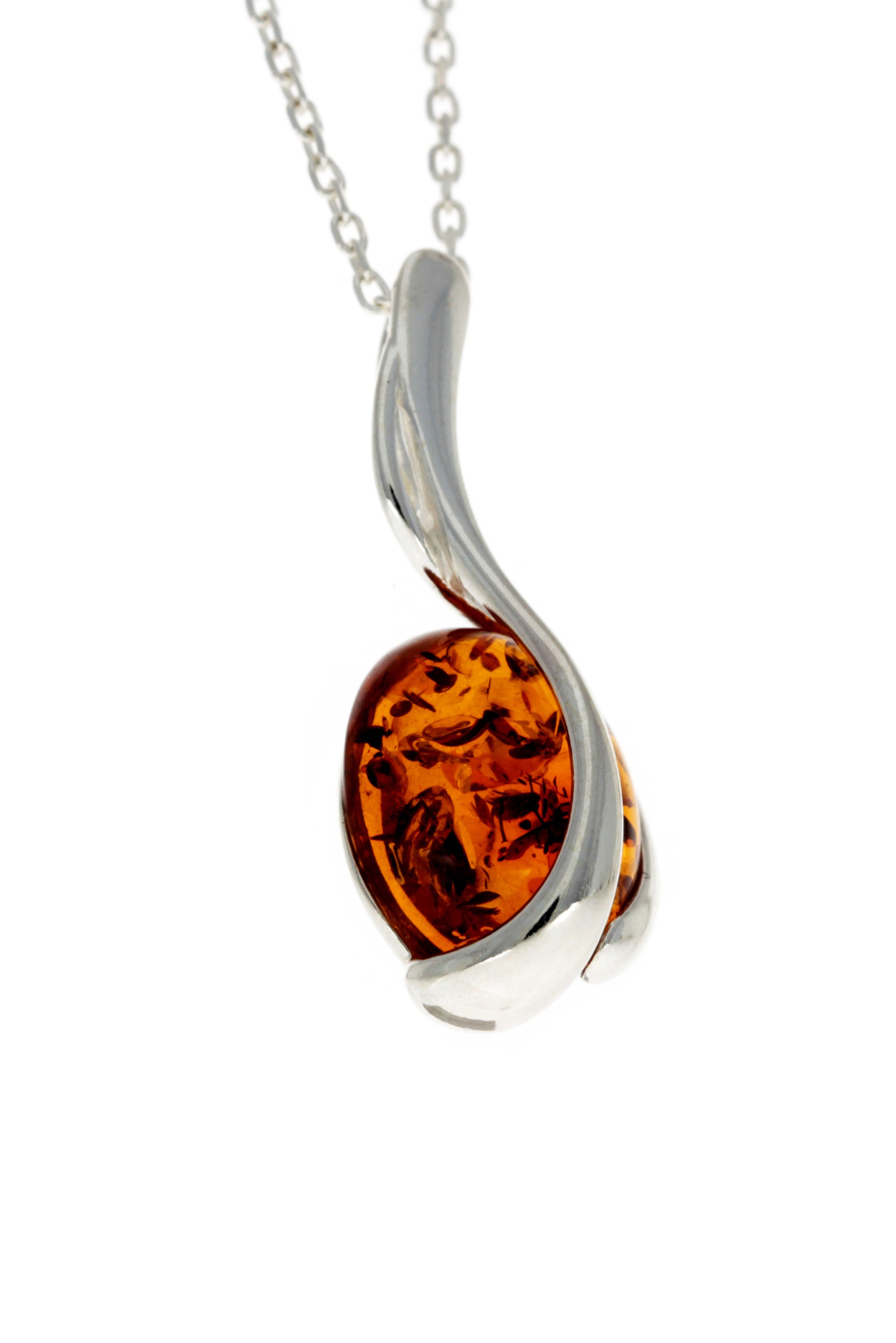 925 Sterling Silver & Baltic Amber Modern Treble Clef Pendant - GL373