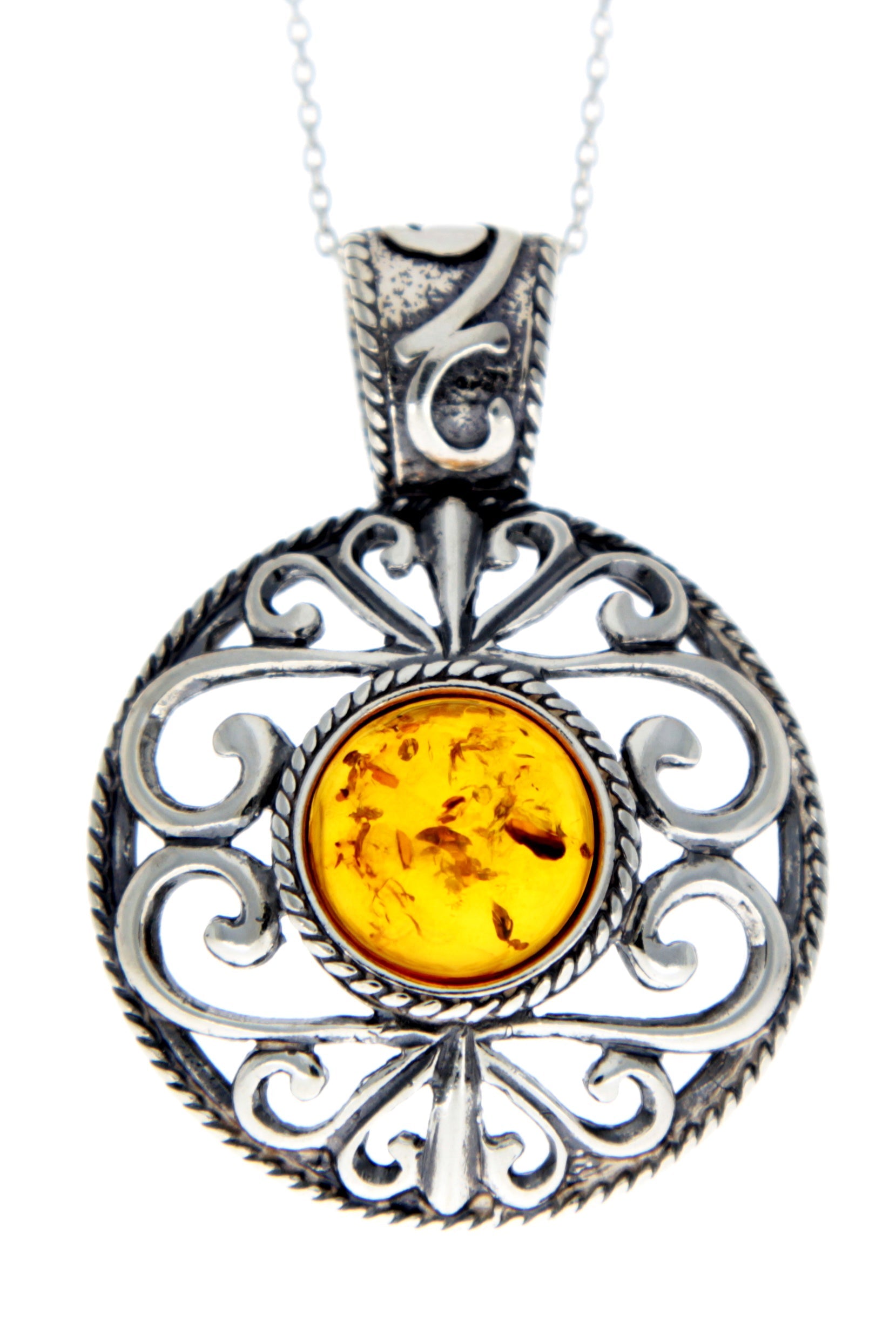 925 Sterling Silver & Baltic Amber Large Celtic Pendant - 1507